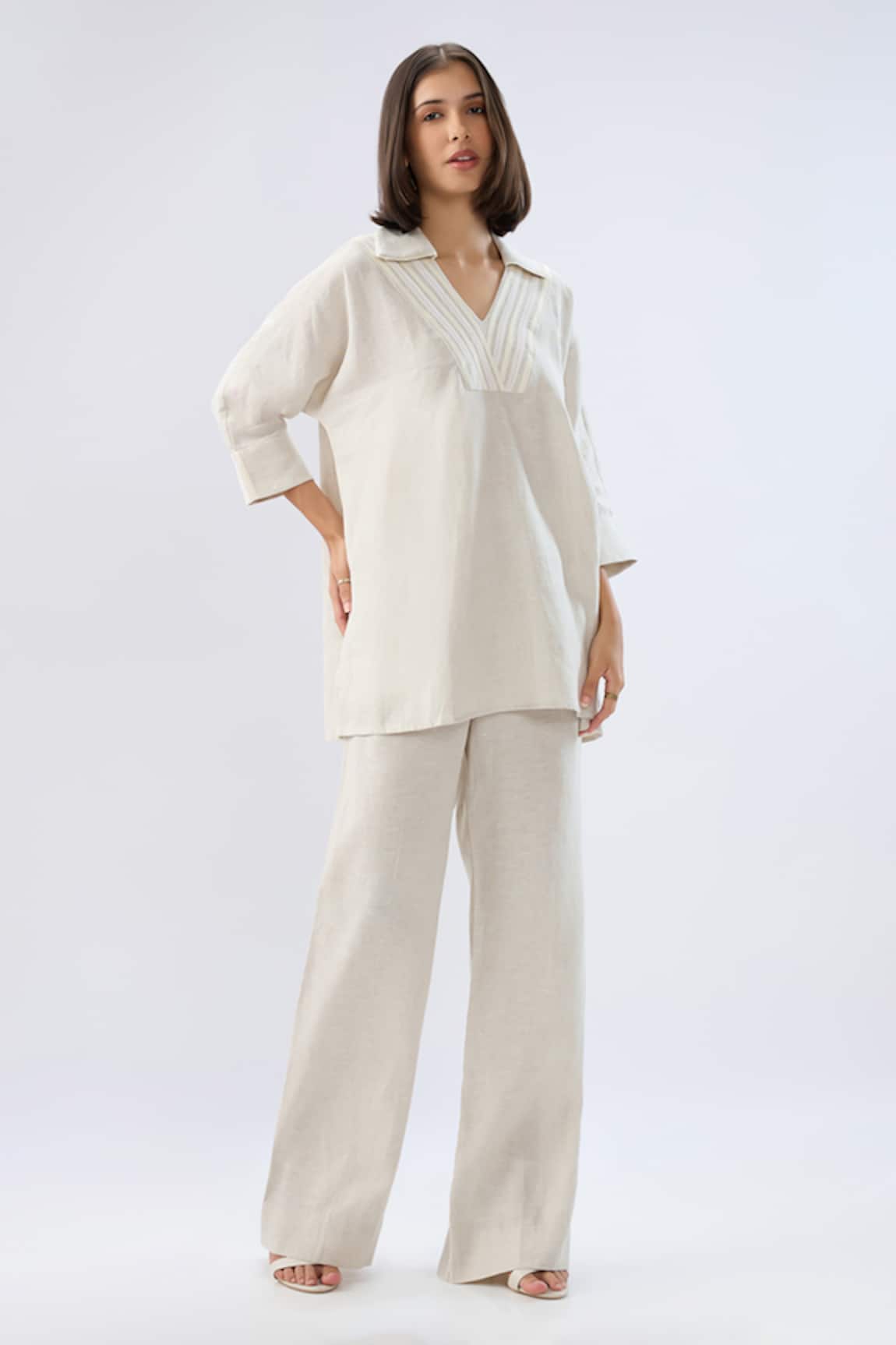 Raw & Rustic By Niti Bothra Linen V-Neck Top & Pant Set