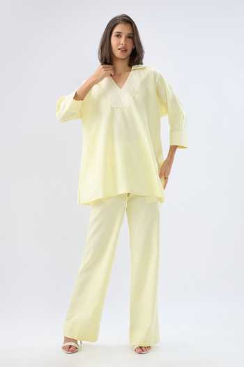 Raw & Rustic By Niti Bothra Linen V-Neck Top & Pant Set
