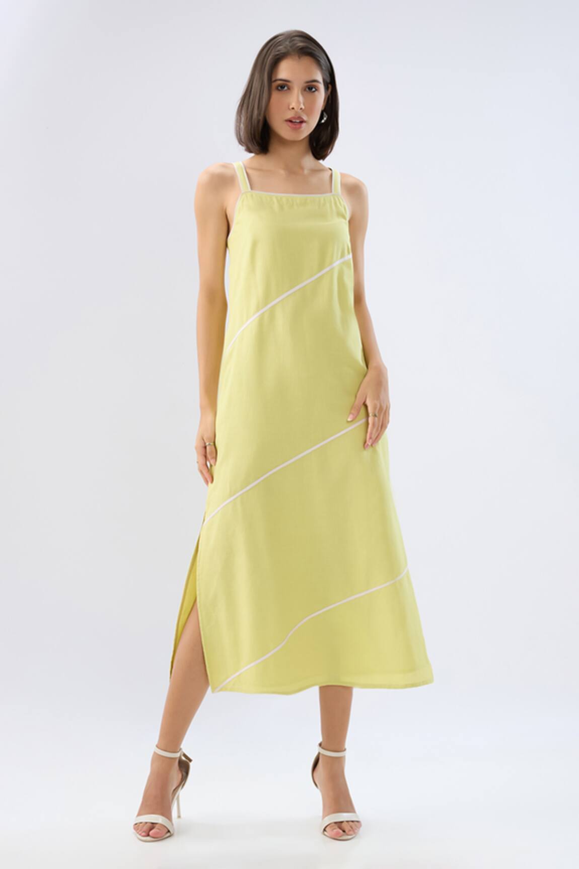 Raw & Rustic By Niti Bothra Linen Square Neck Midi Dress  