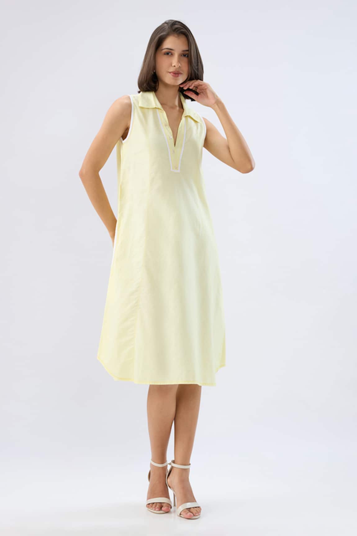 Raw & Rustic By Niti Bothra Linen Sleeveless Collared Midi Dress 