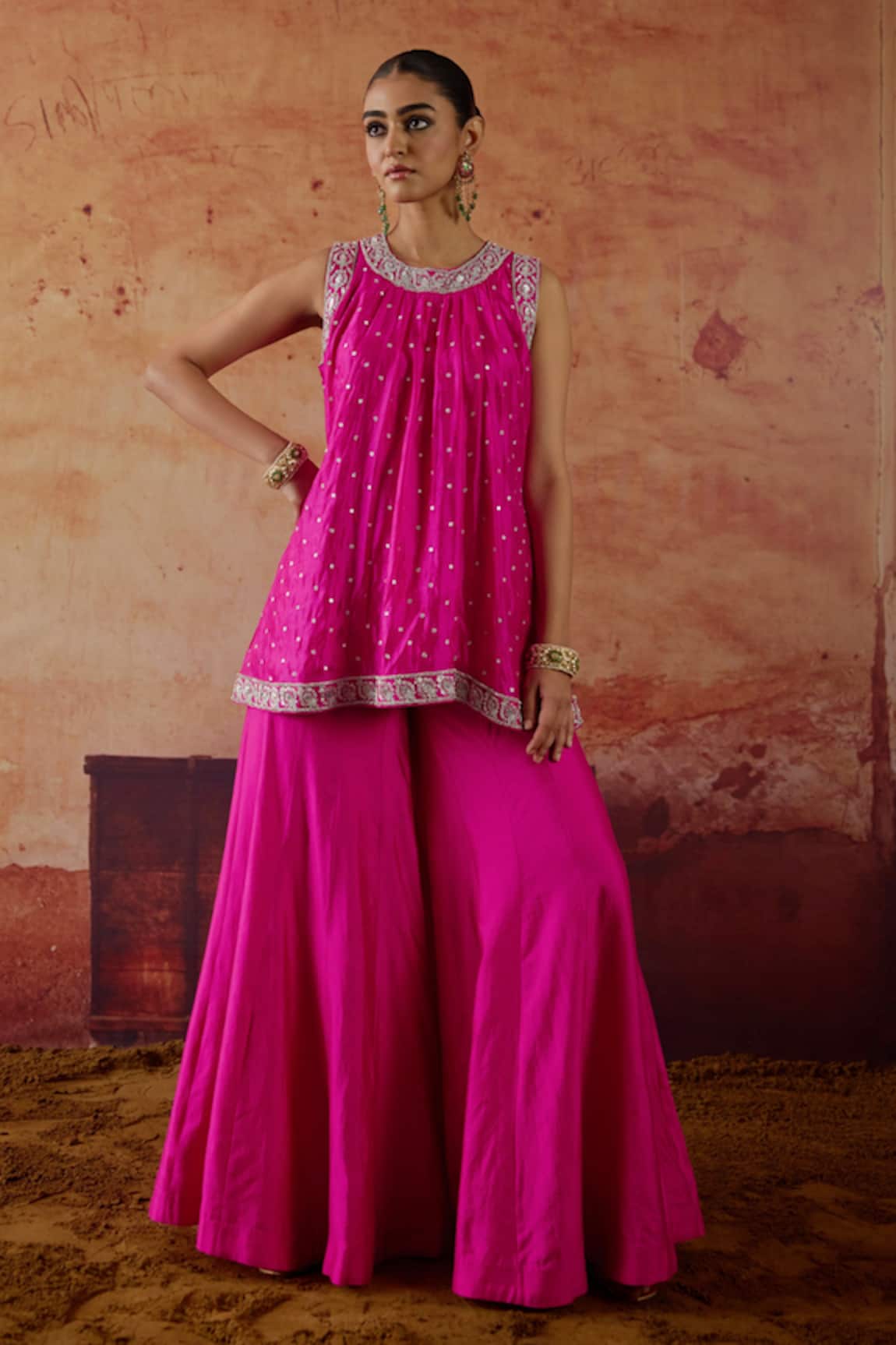 Vinita Bhansali Rosa Embroidered Kurta & Palazzo Set