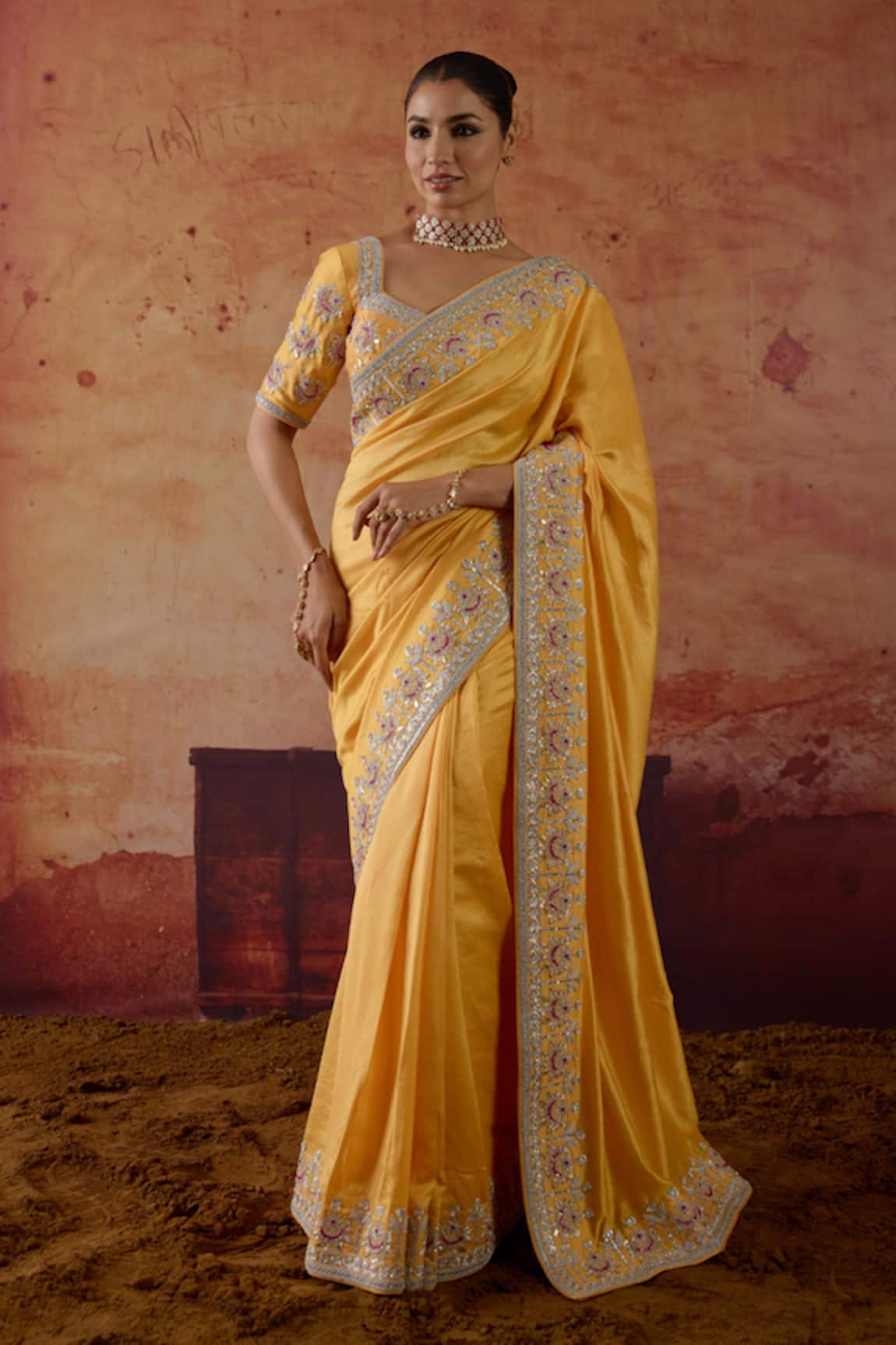 Vinita Bhansali Mira Silk Embroidered Saree With Blouse