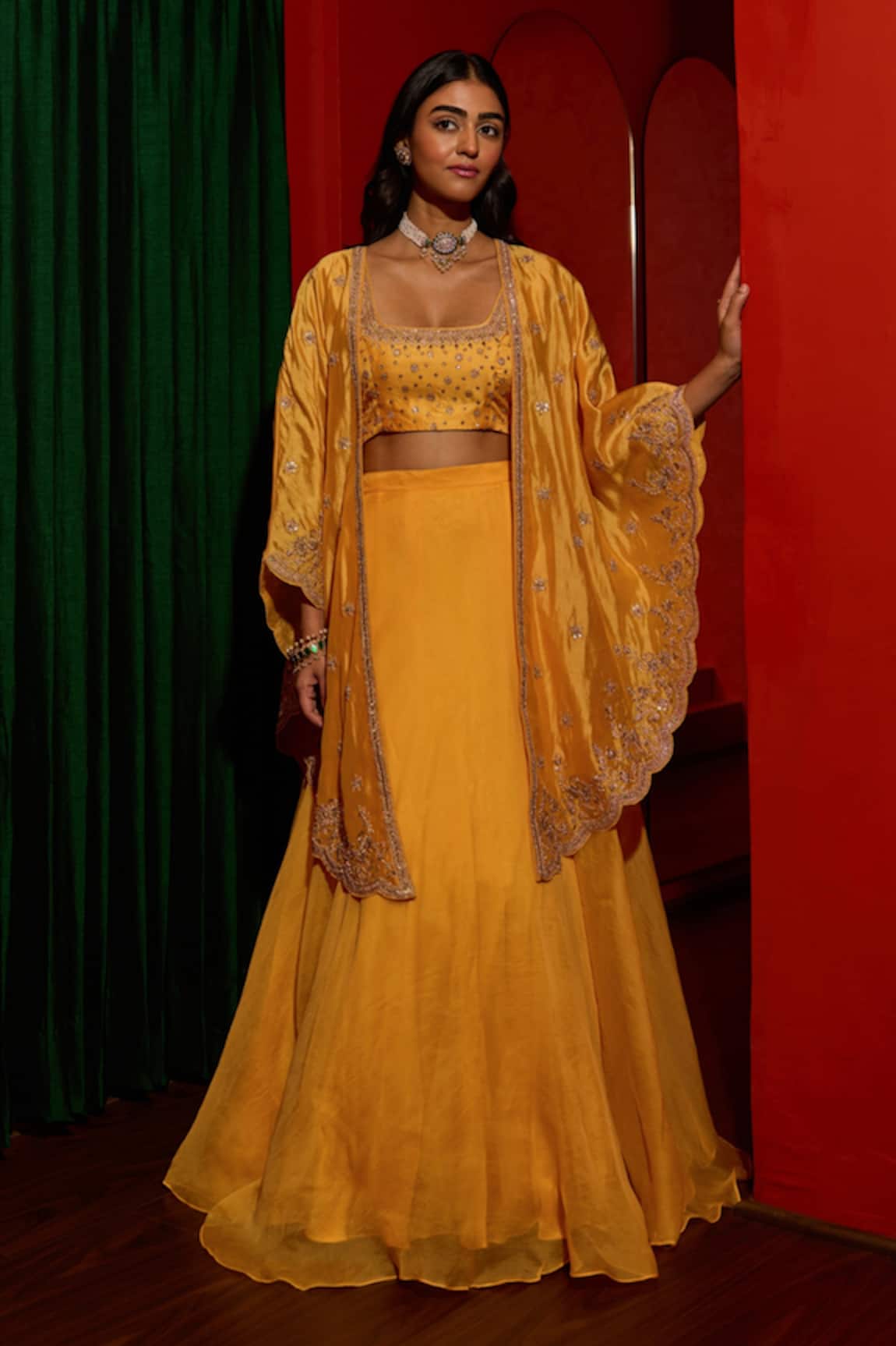 Vinita Bhansali Aarna Hand Embroidered Cape Skirt Set