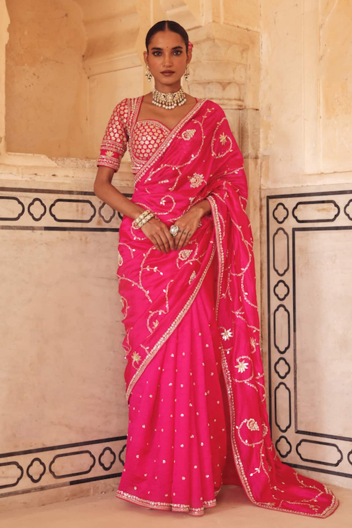 Vinita Bhansali Falguni Silk Embroidered Saree With Blouse 