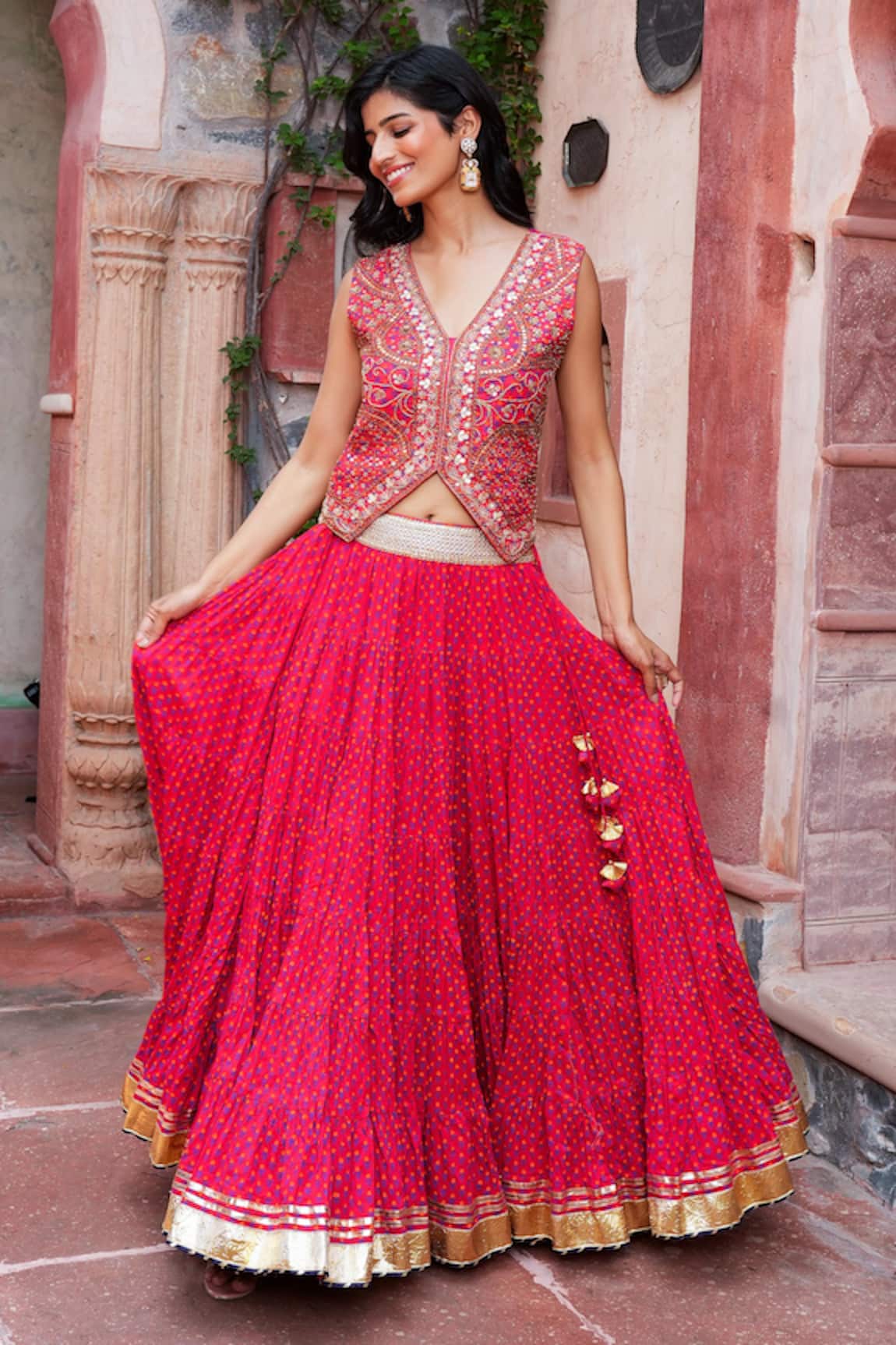 Nazar By Indu Gota Zari Embroidered Jacket & Skirt Set 