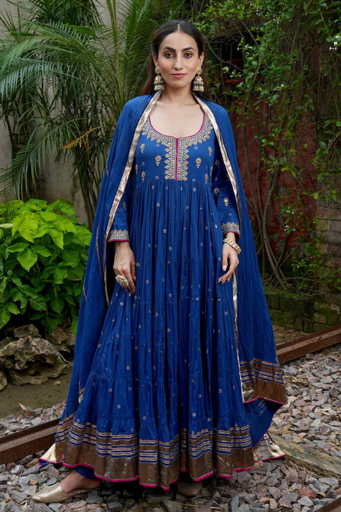 Nazar By Indu Gold Motif Embroidered Anarkali Set 