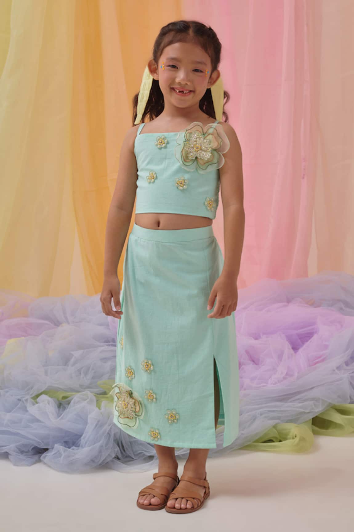 Littleens Eze 3D Embroidered Skirt With Crop Top