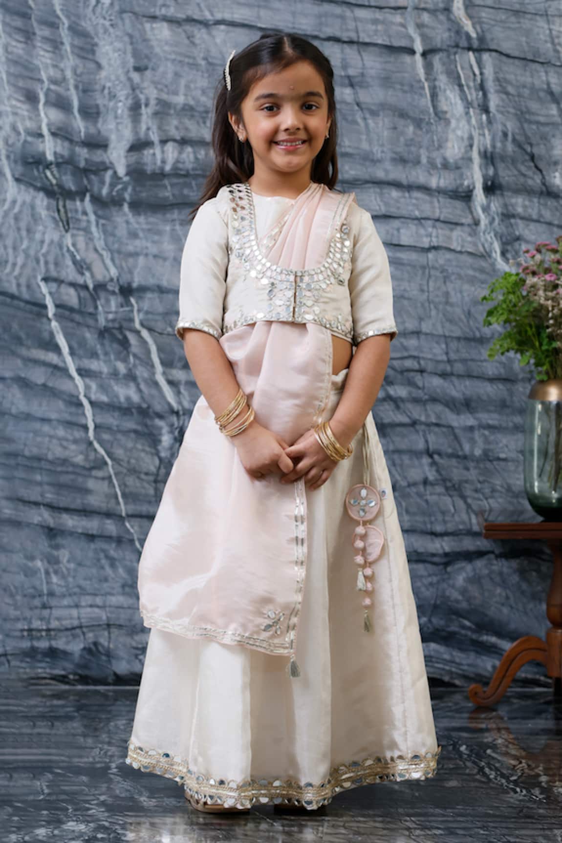 MI Dulce AN'YA Mirror Embroidered Tissue Lehenga Set