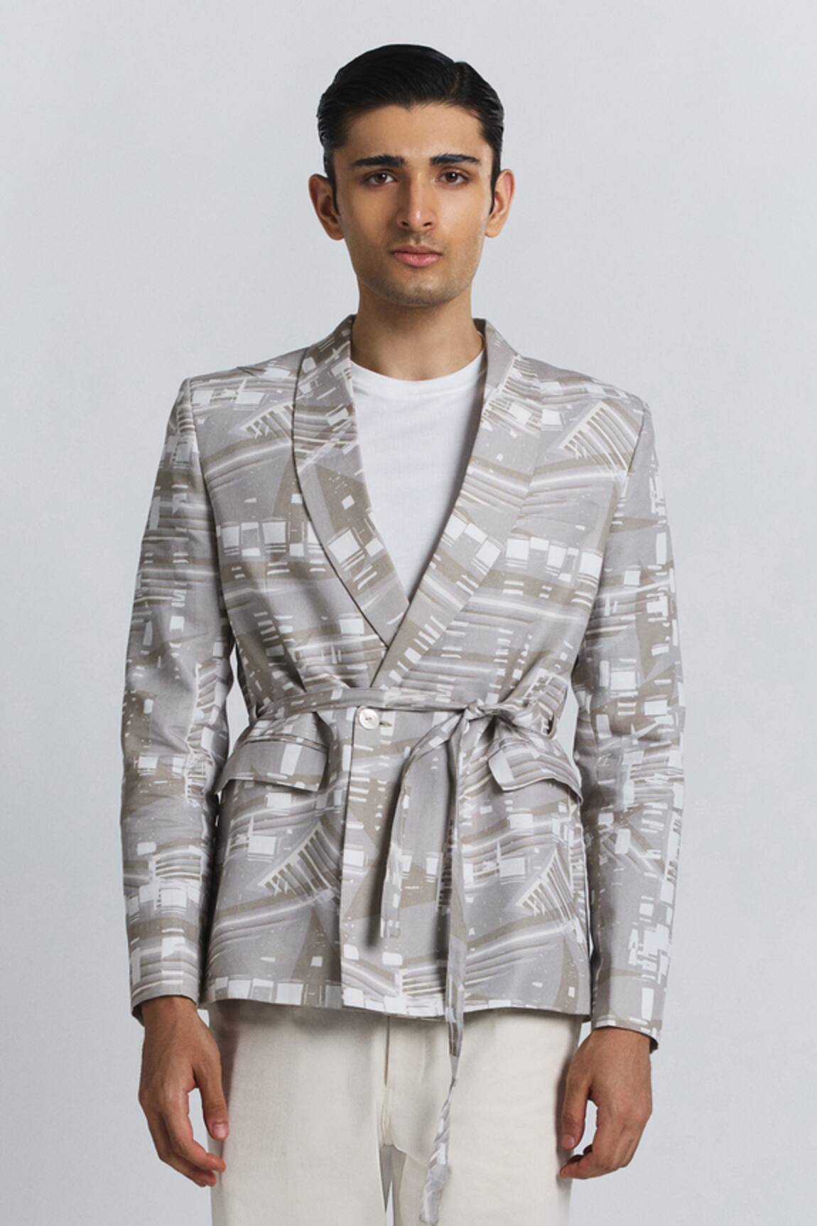 Line Out Line Contour Grid Belted Blazer