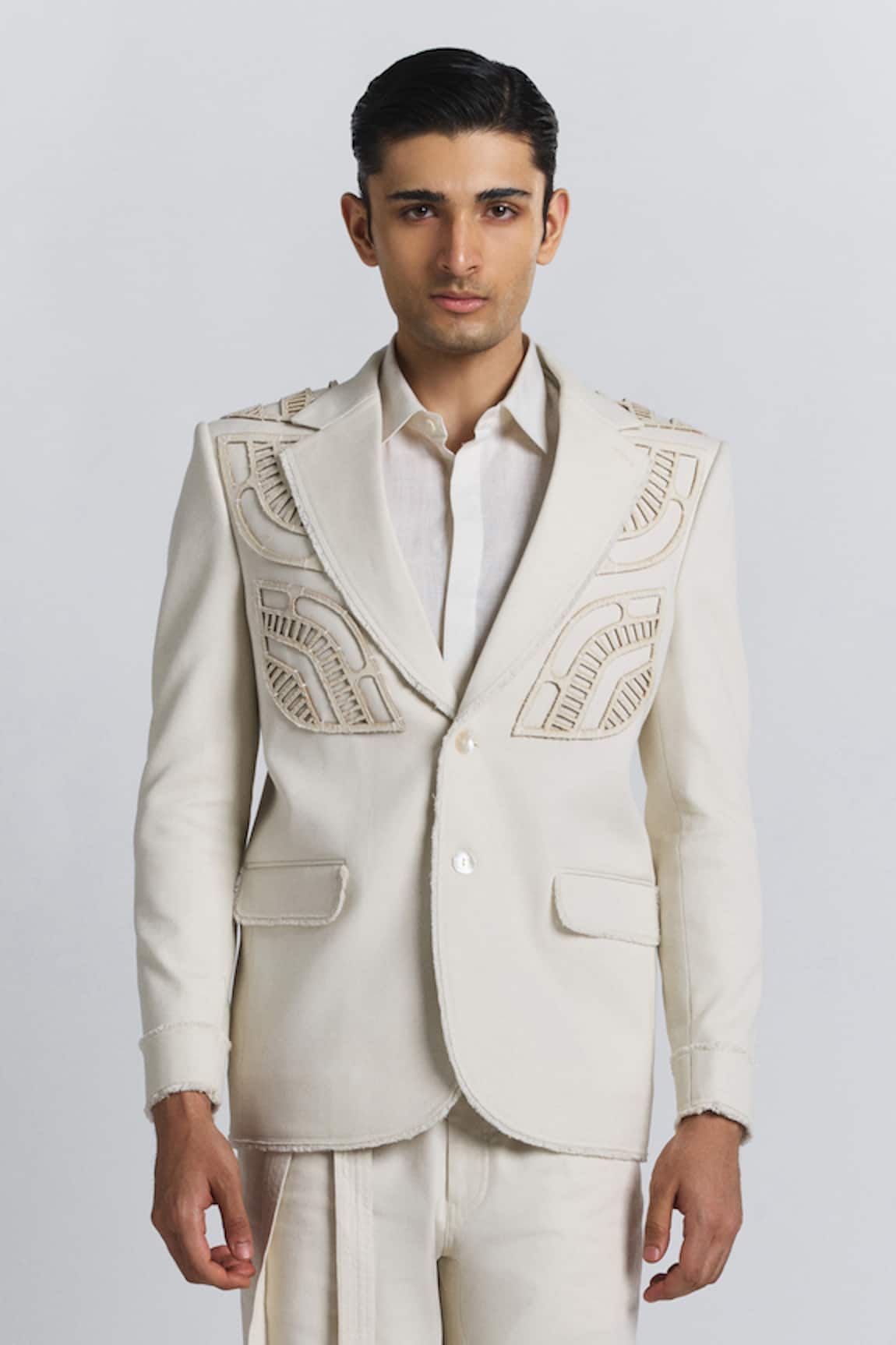 Line Out Line Ivory Laser Cut Blazer