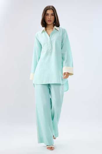 Raw & Rustic By Niti Bothra Linen Collared Top & Pant Set