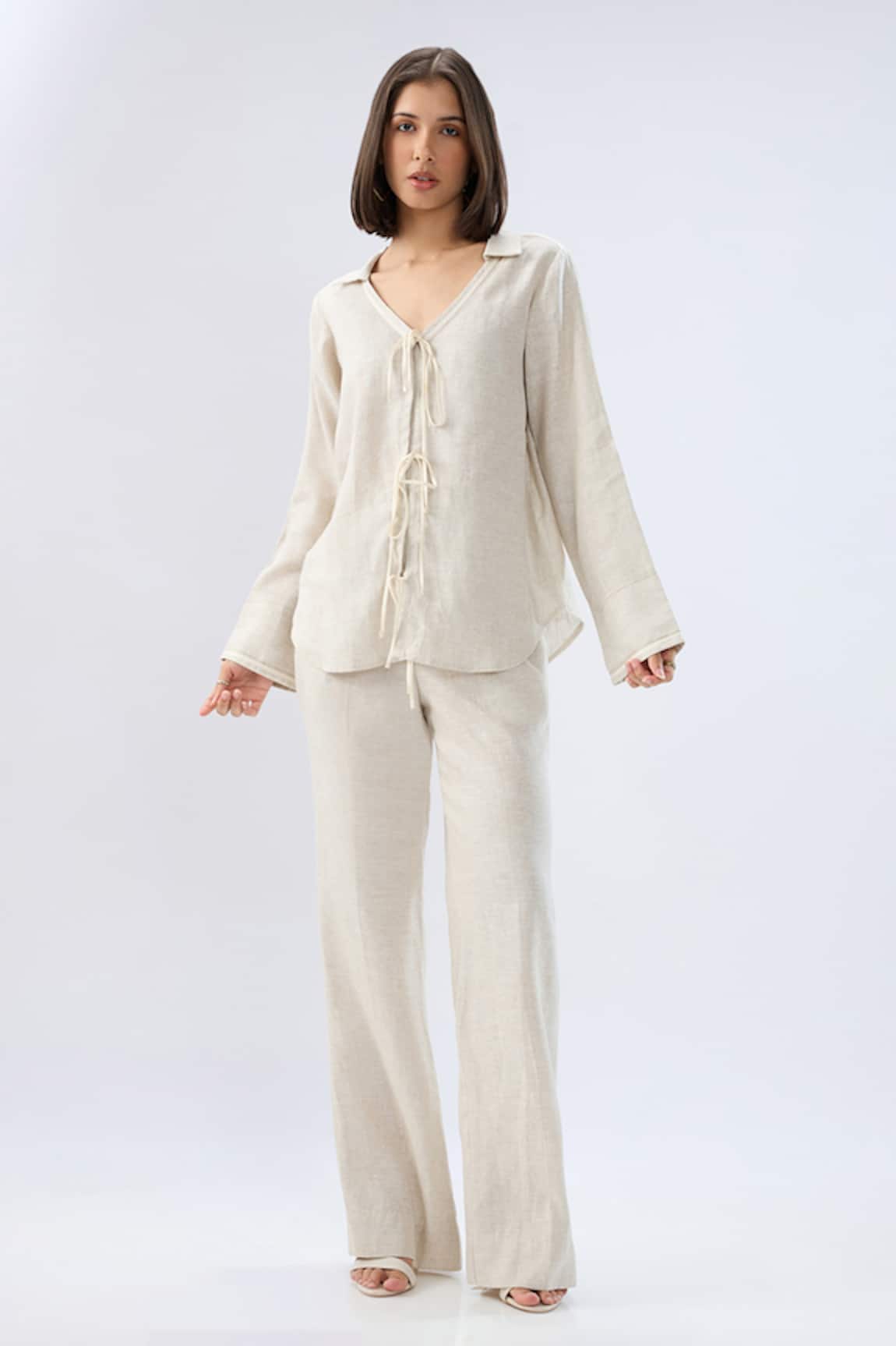 Raw & Rustic By Niti Bothra Linen Tie-Up Shirt With Pant