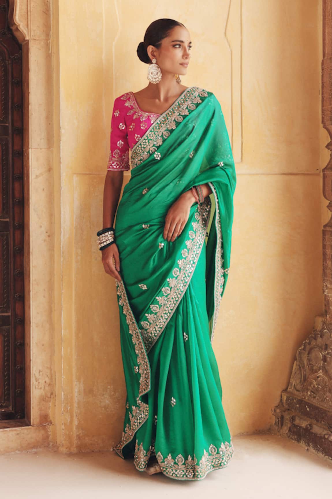 Vinita Bhansali Hariyali Banni Embroidered Saree With Blouse 