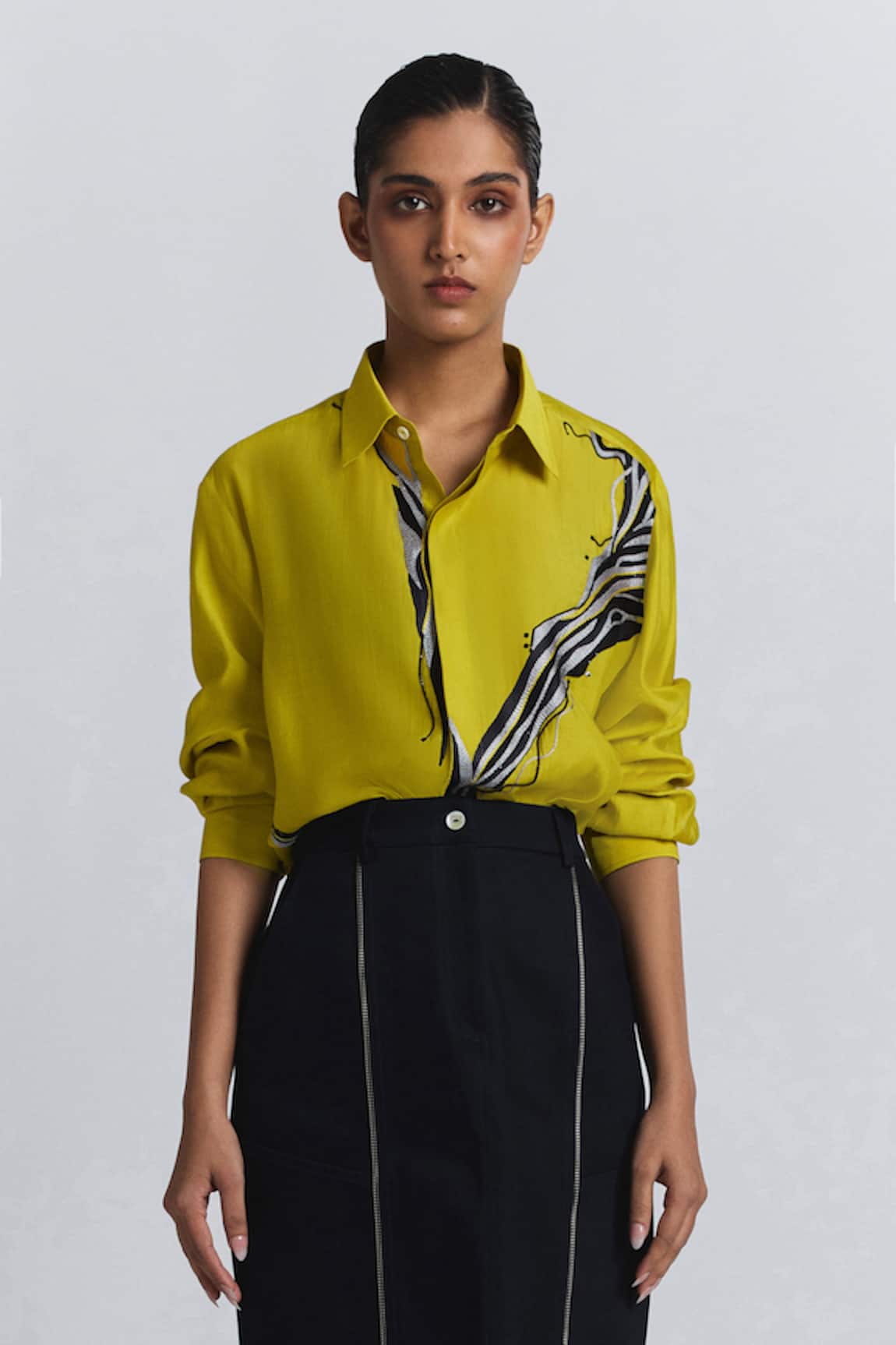 Line Out Line Abstract Embroidered Chanderi Shirt