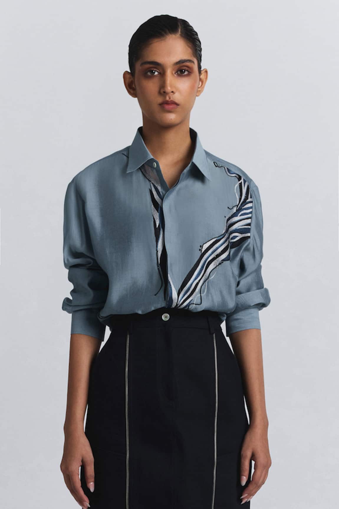 Line Out Line Chanderi Abstract Embroidered Shirt