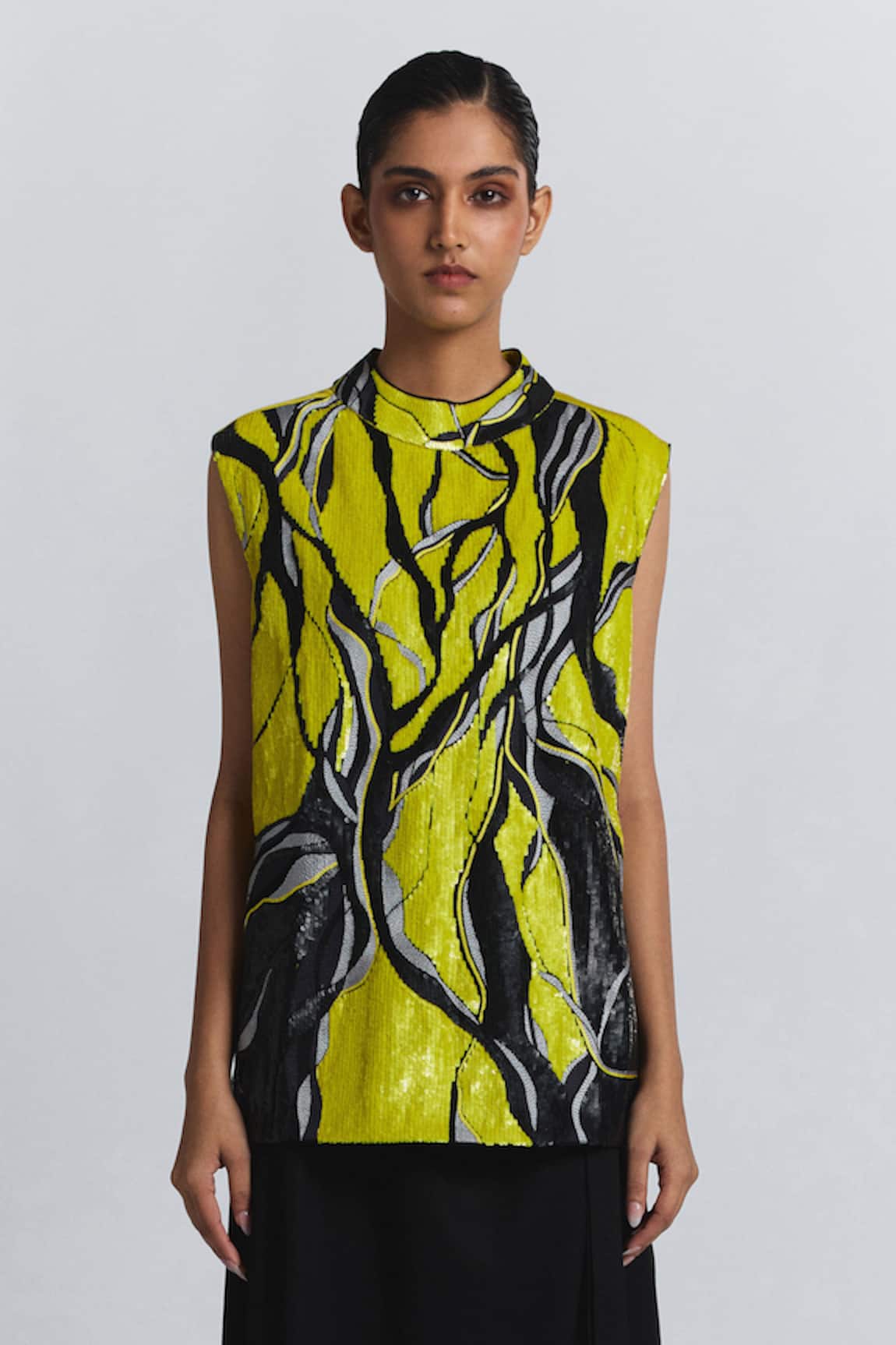 Line Out Line Sequined Abstract Pattern Vest Top