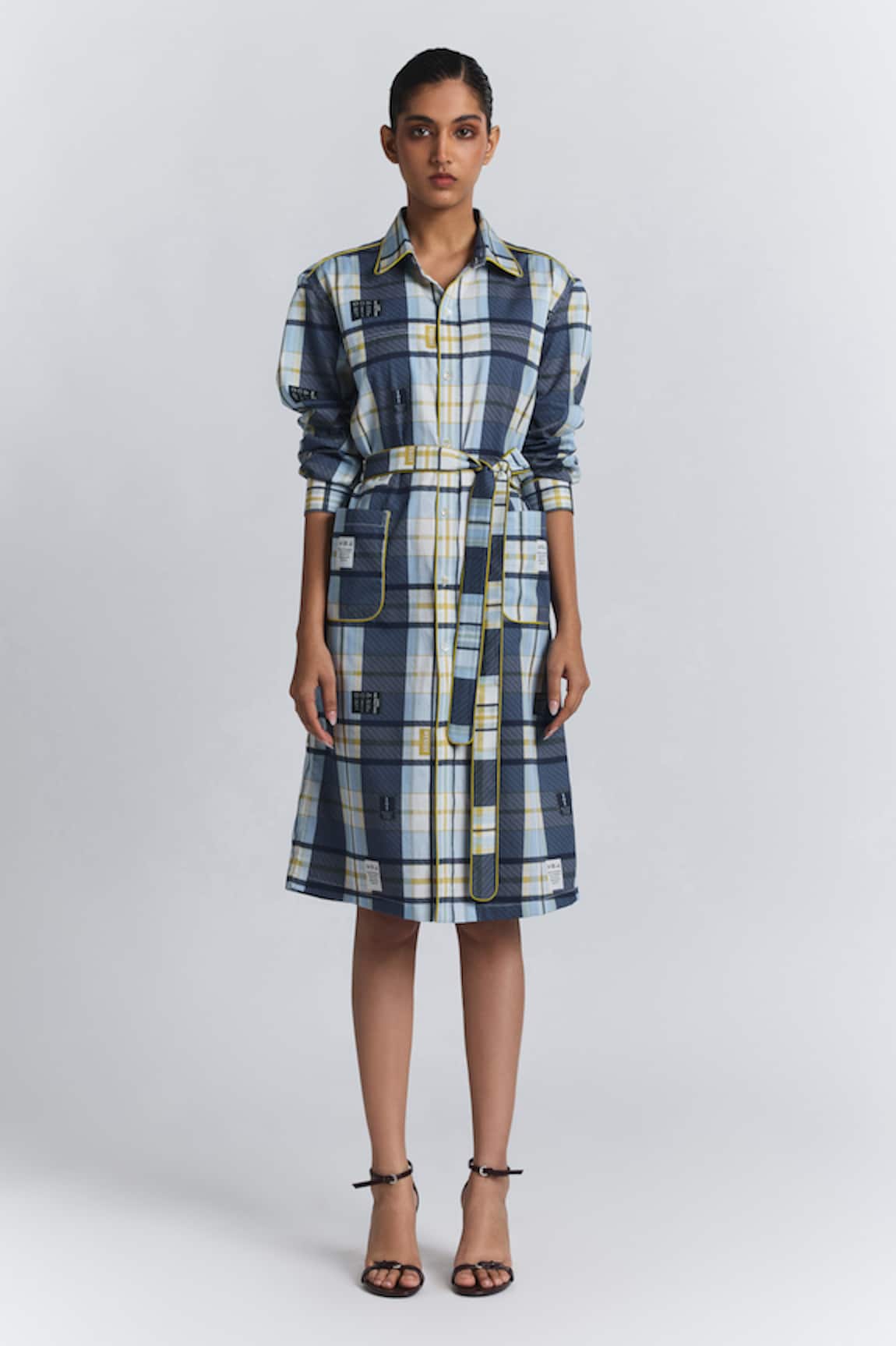Line Out Line Plaid Shirt Dress