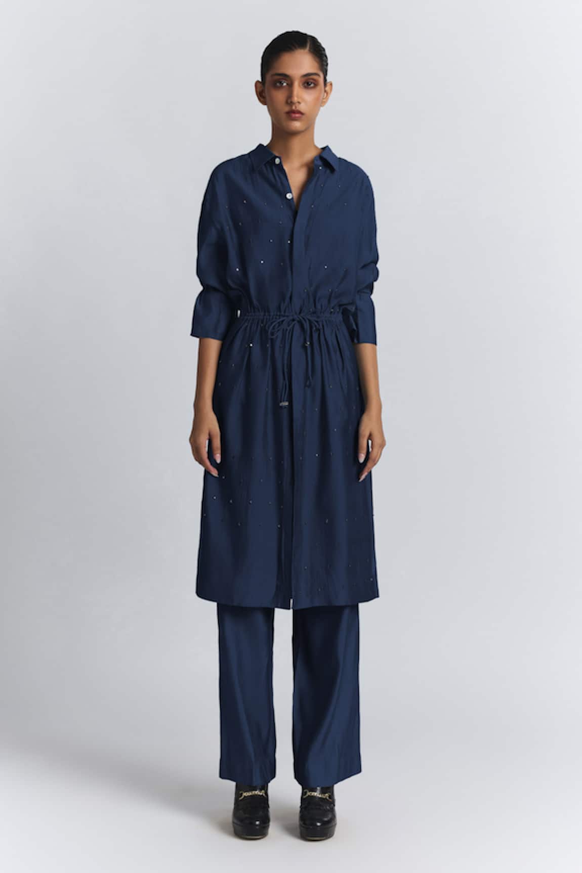 Line Out Line Chanderi Embellished Tunic & Pyjama Set