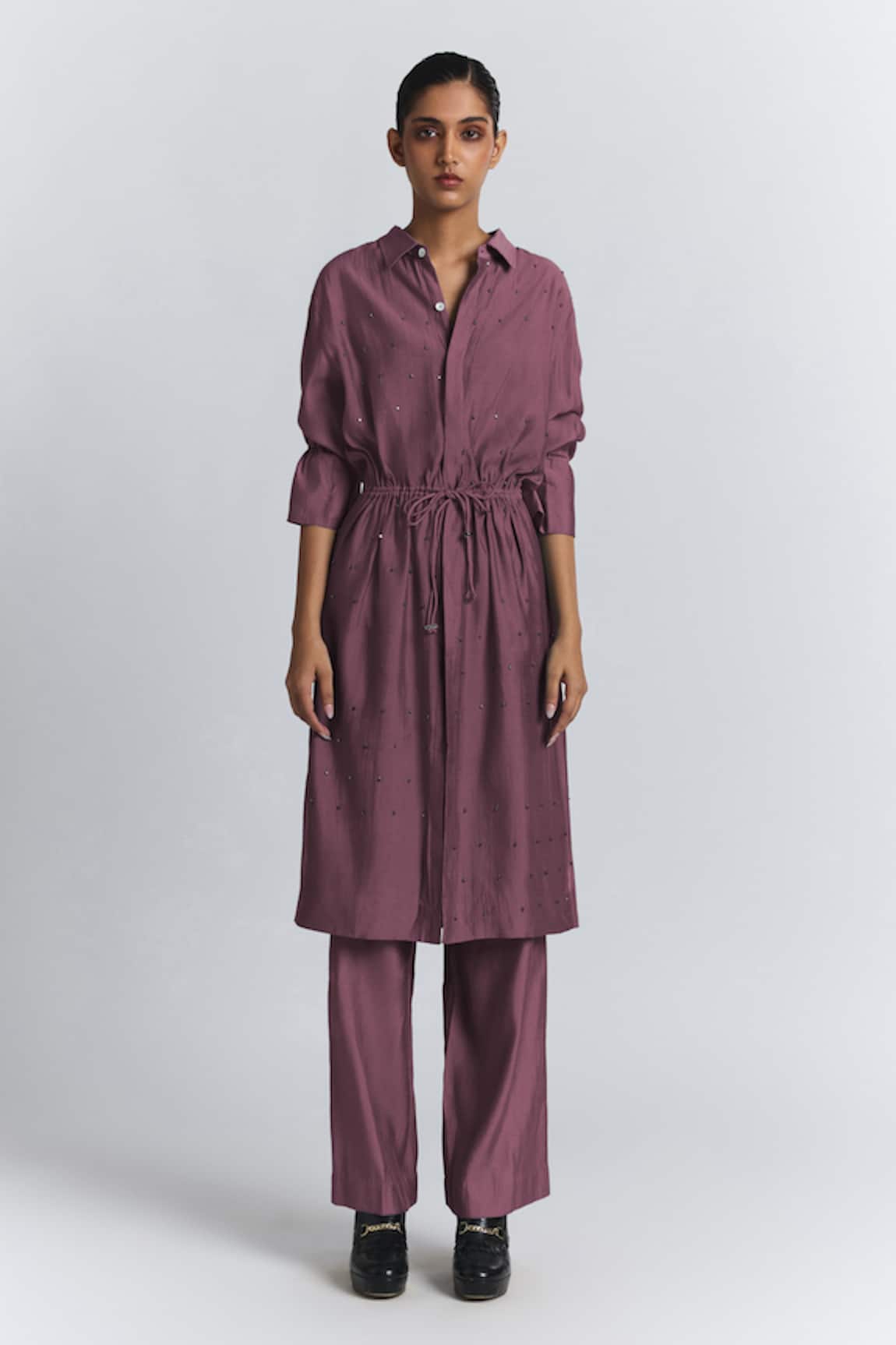 Line Out Line Chanderi Embellished Tunic & Pant Set