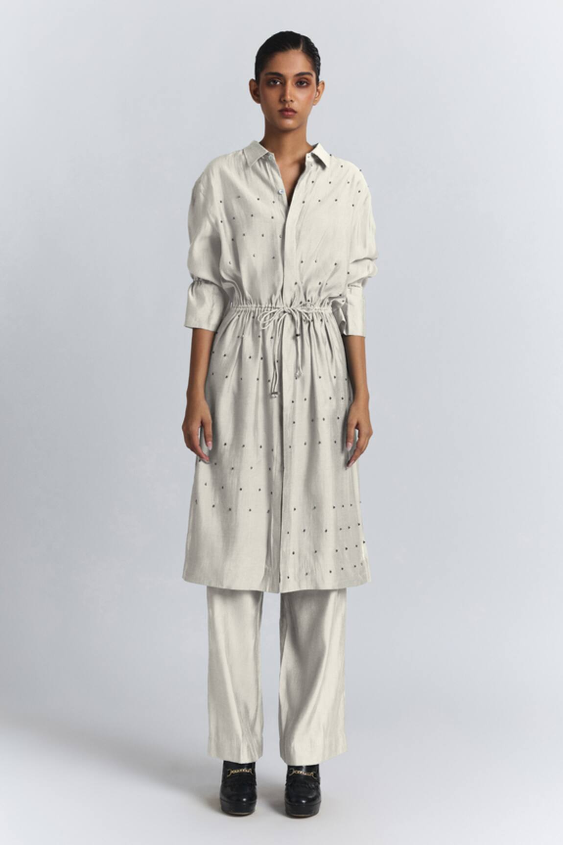 Line Out Line Chanderi Embellished Tunic & Pant Set