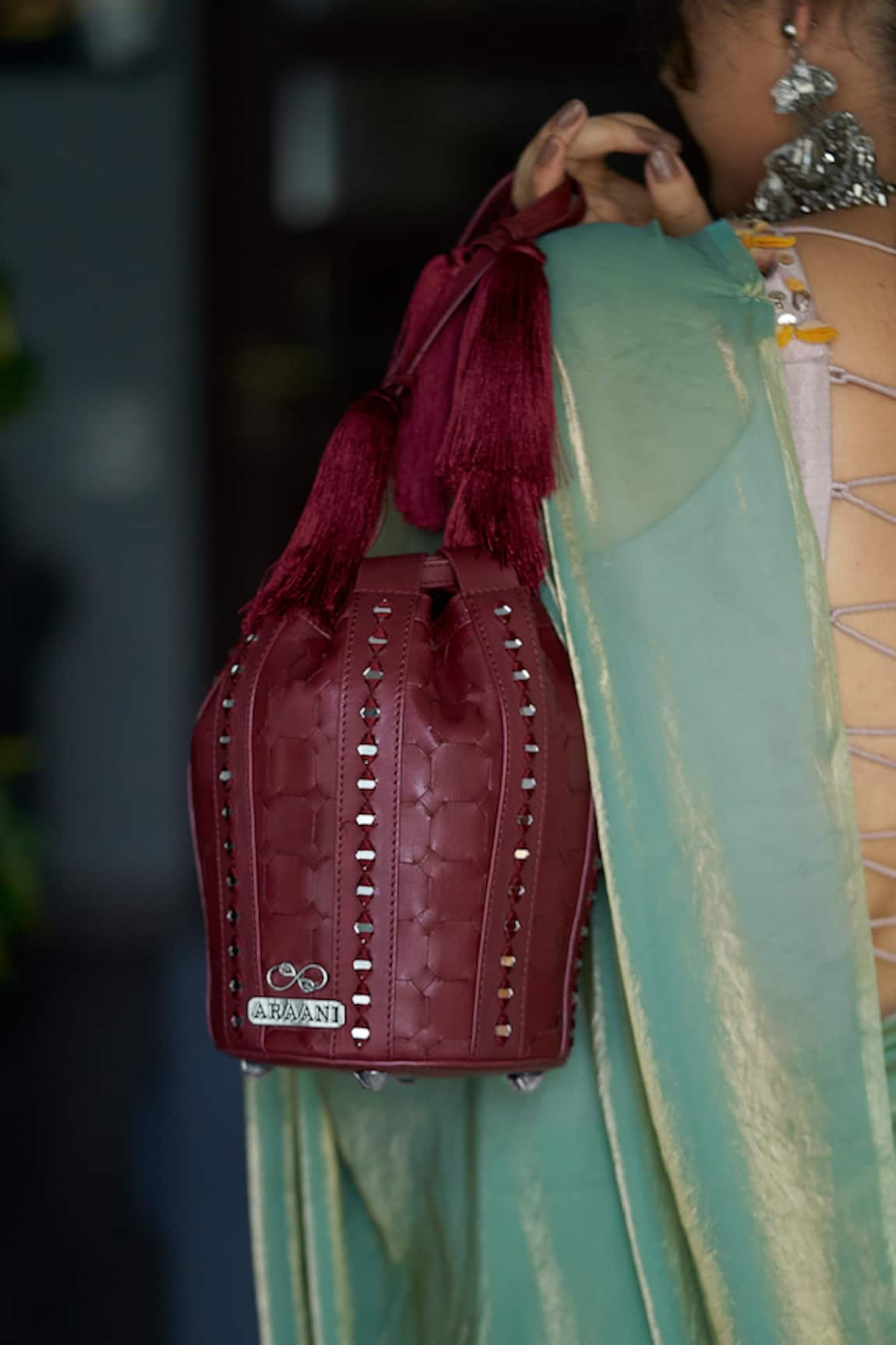 Araani Design Sheesham Textured & Hand Embroidered Potli