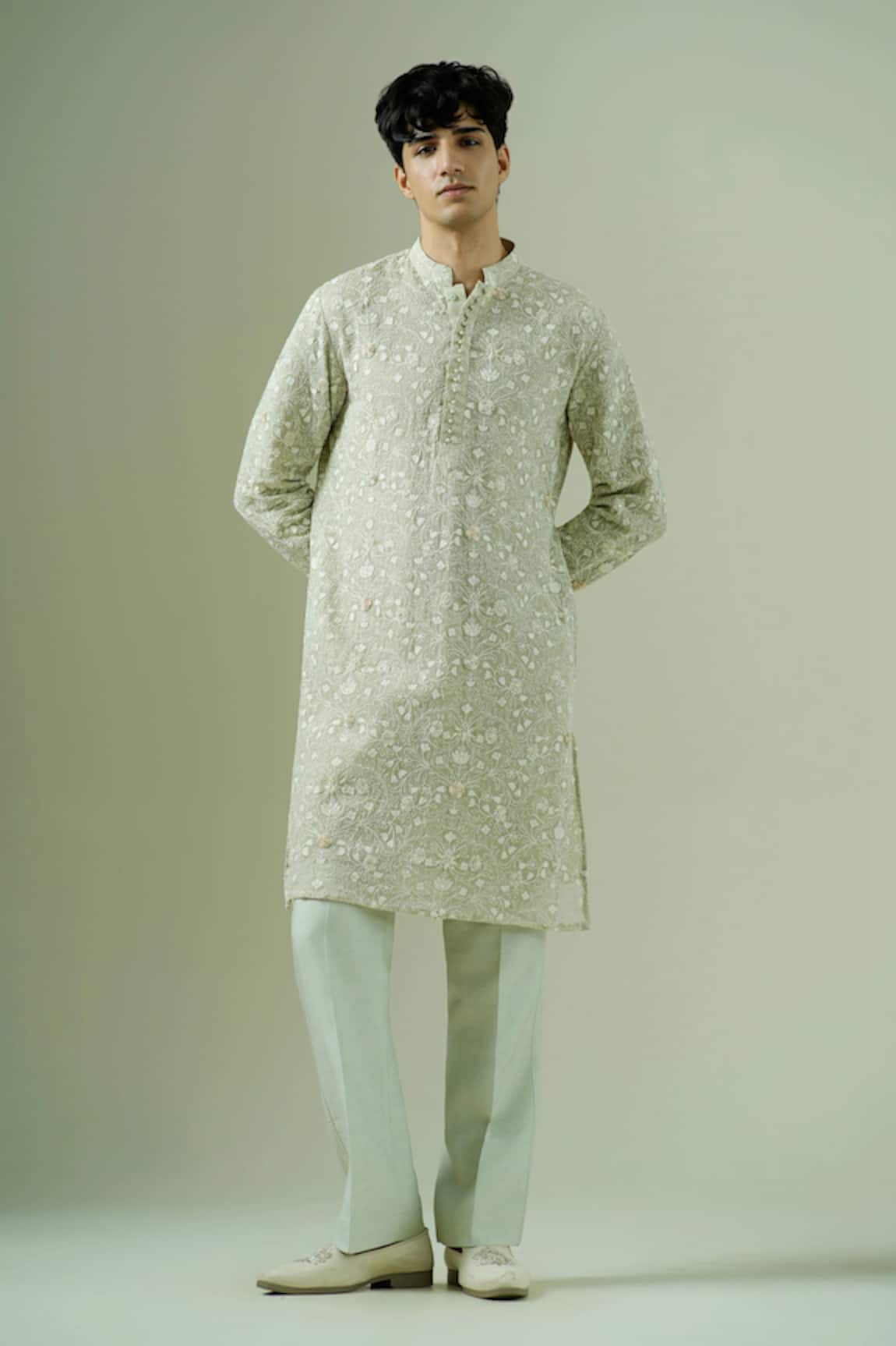 DARZI HOUSE Pistachio Flora Embroidered Kurta Set