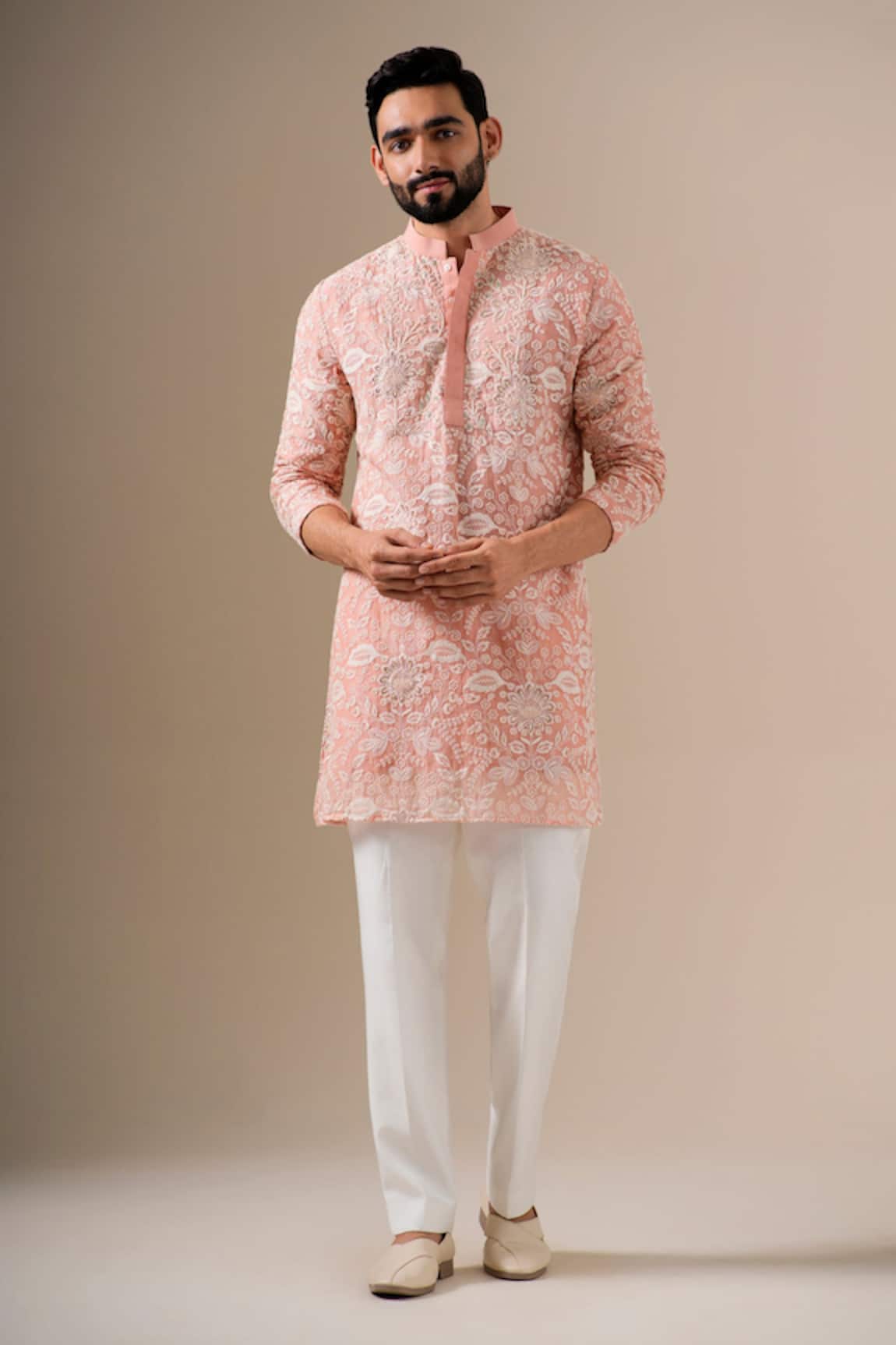 DARZI HOUSE Floral Embroidered Blush Kurta Set