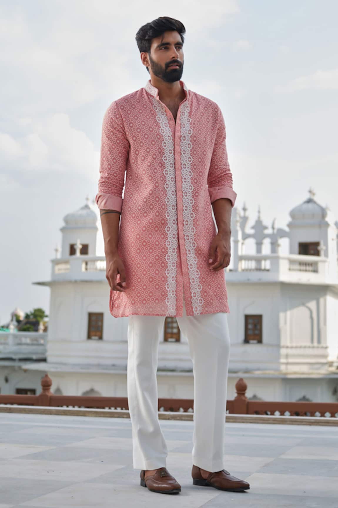 DARZI HOUSE Cerise Glow Geoemtric Pattern Kurta Set