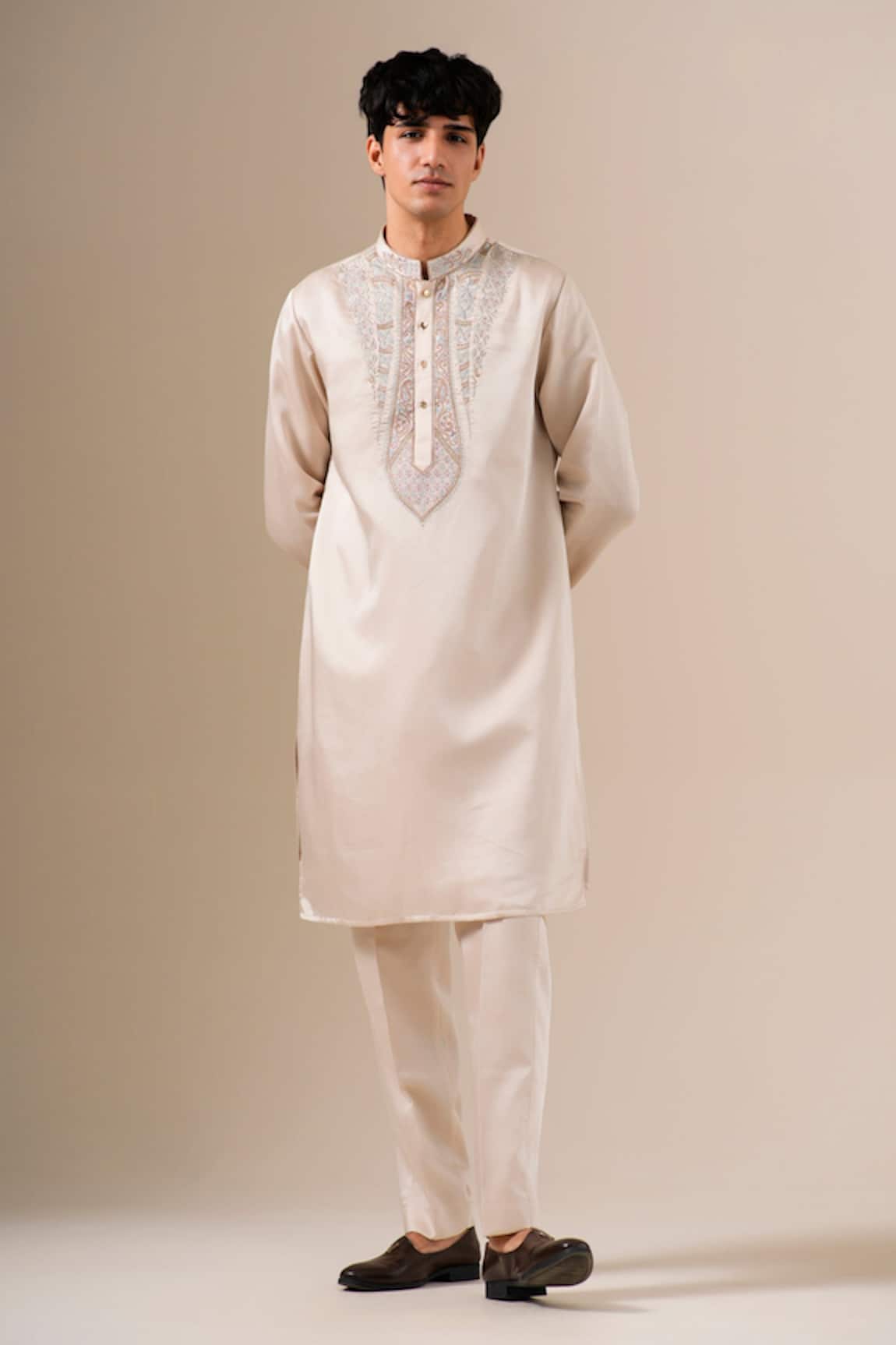 DARZI HOUSE Beige Bloomwork Kurta Set