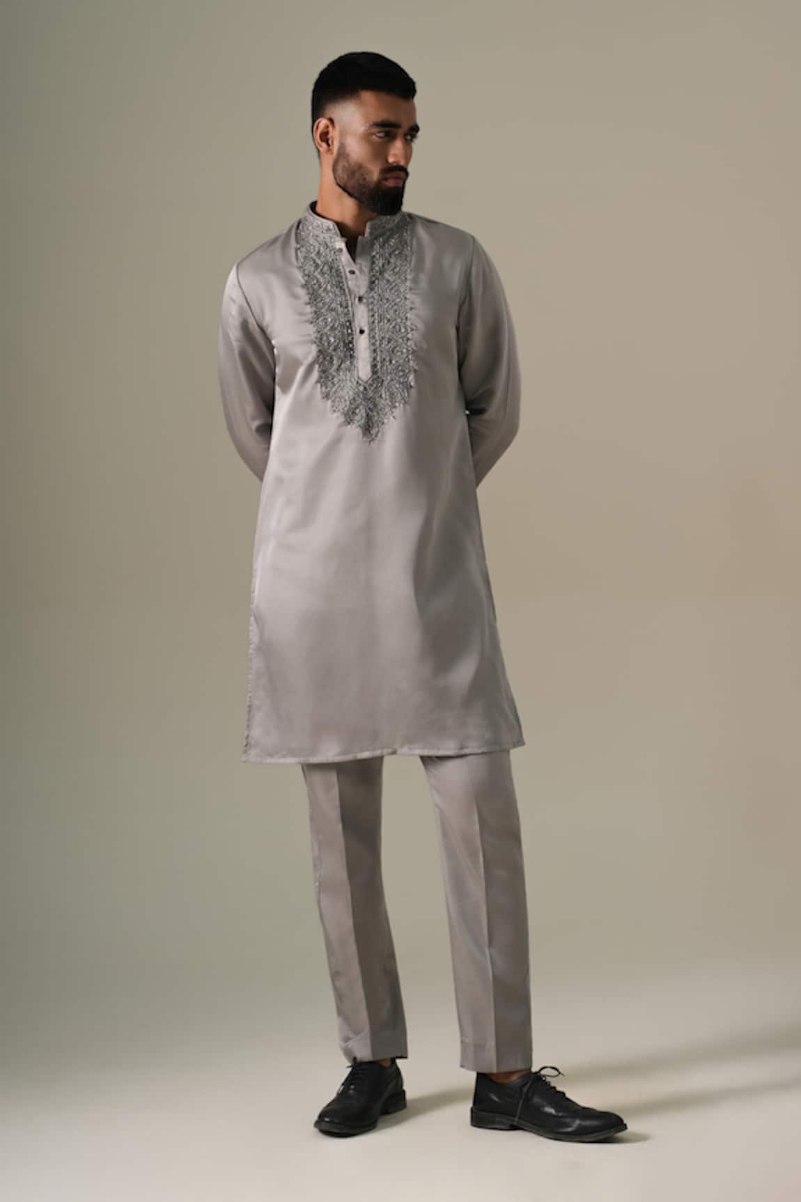 DARZI HOUSE Steel Grey Opulence Kurta Set 