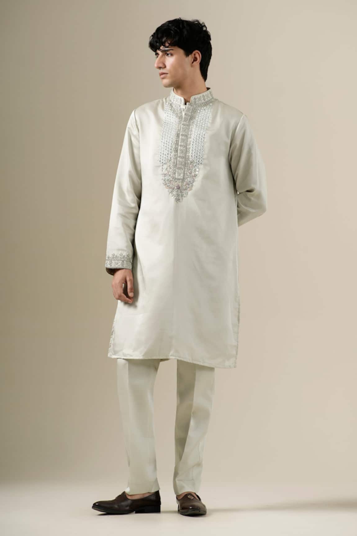DARZI HOUSE Sage Jardin Placket Embroidered Kurta Set