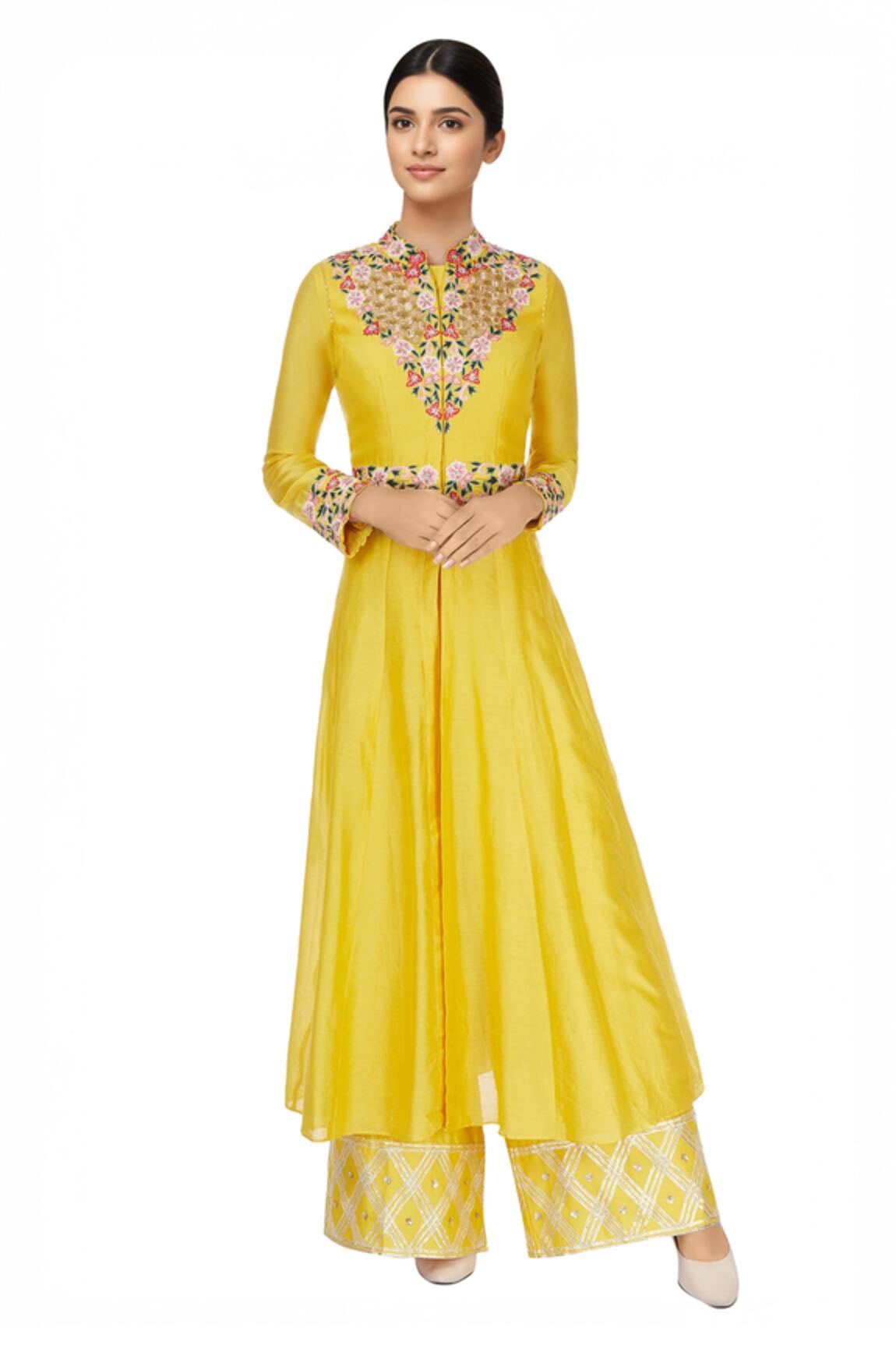 Neha Khullar Yellow embroidered kurta jacket & pants