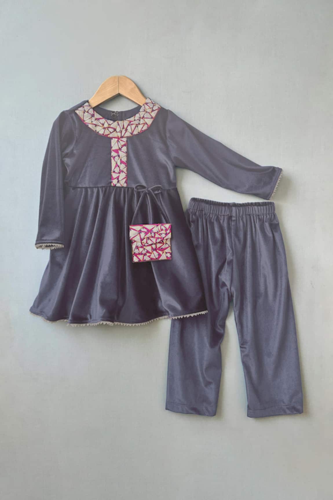 Label Neeti Geometric Applique Velvet Kurta Set