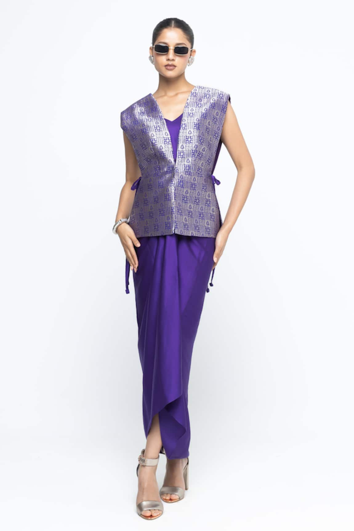SOBARIKO Alia Brocade Gilet Jacket With Asymmetric Dress