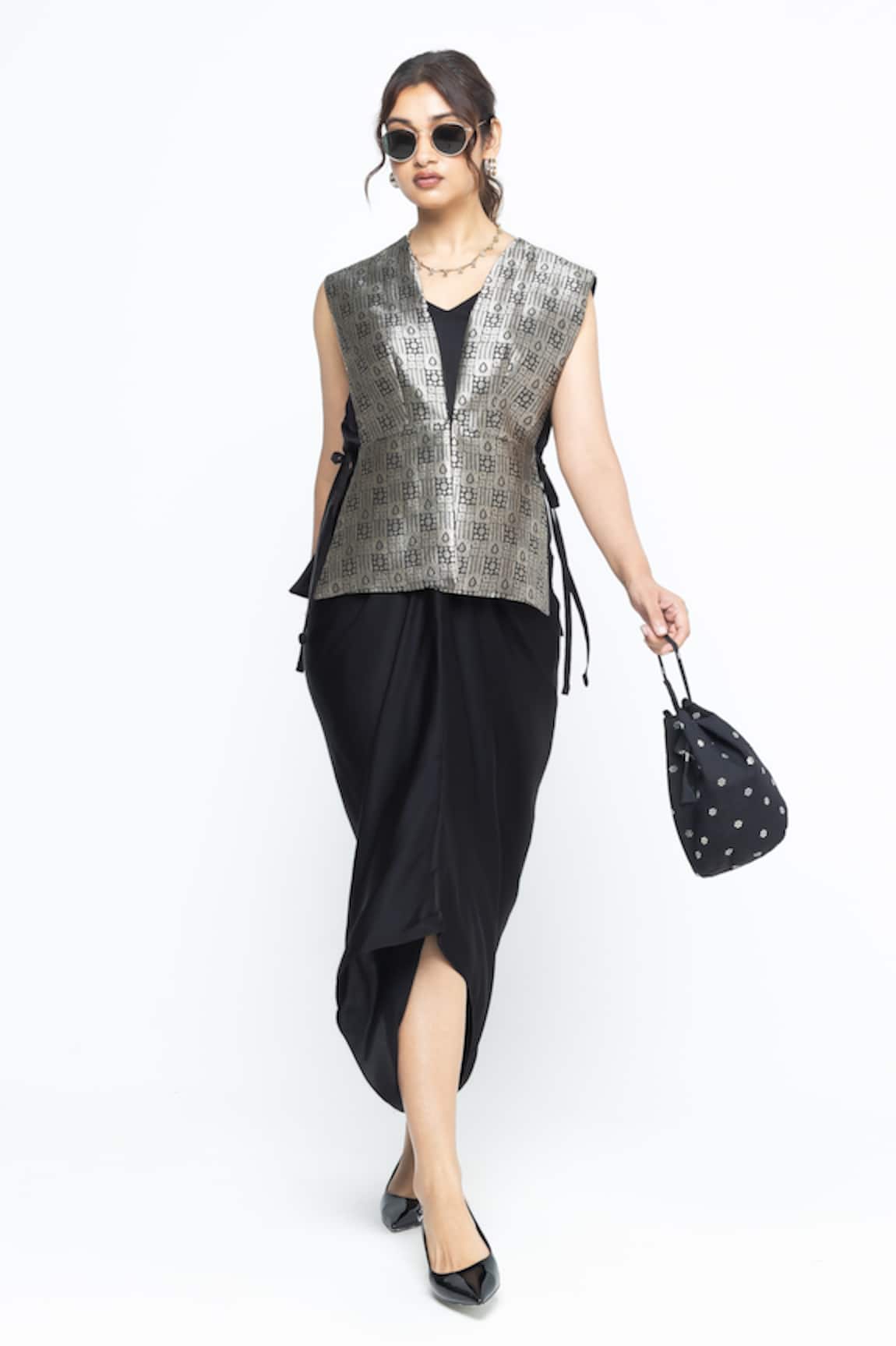 SOBARIKO Alia Brocade Gilet With Asymmetric Dress