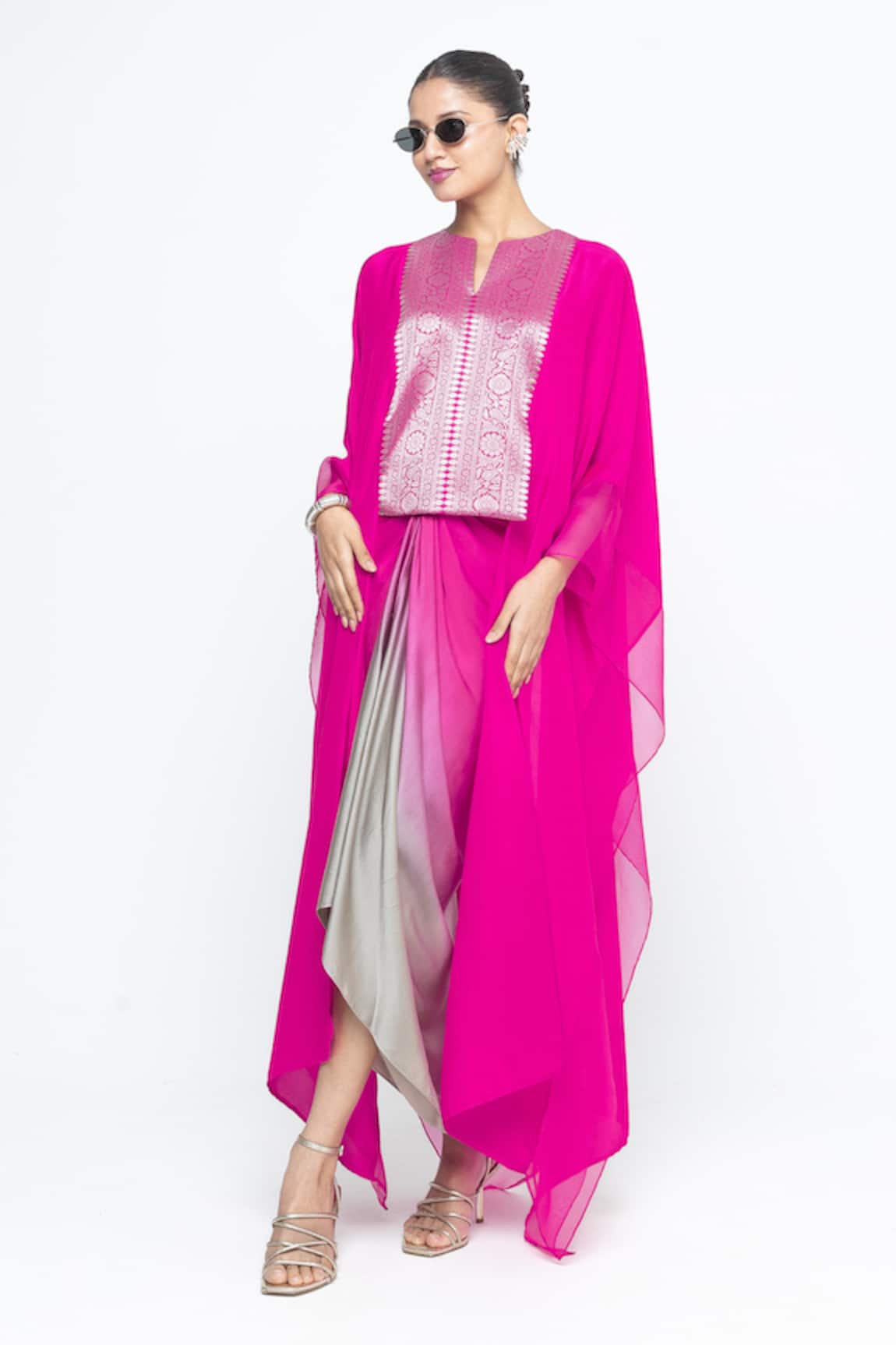 SOBARIKO Onaya Silk Cape & Ombre Skirt Set