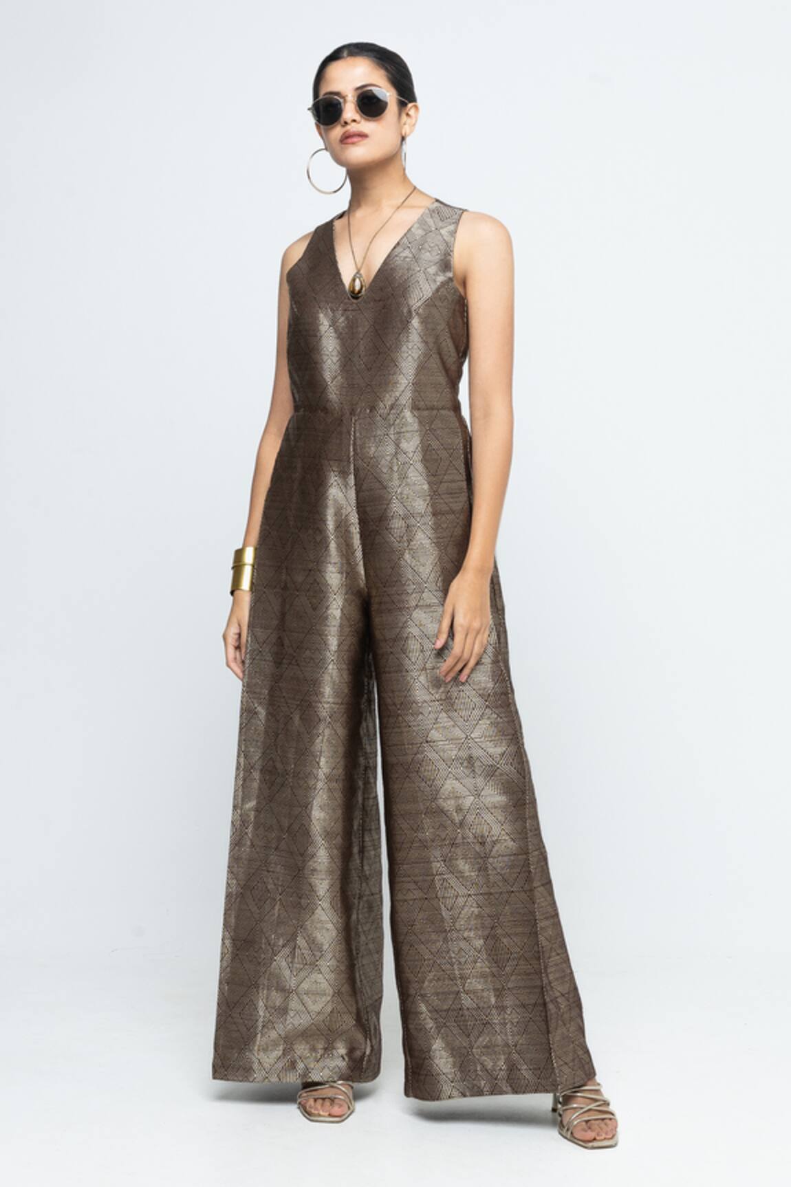 SOBARIKO Sera Brown Metallic Jumpsuit