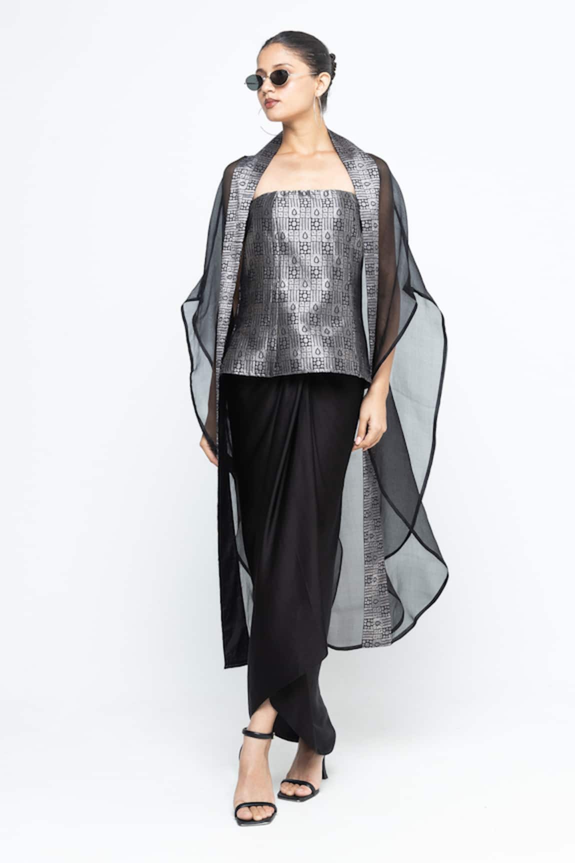 SOBARIKO Dela Cape Draped Skirt Set 