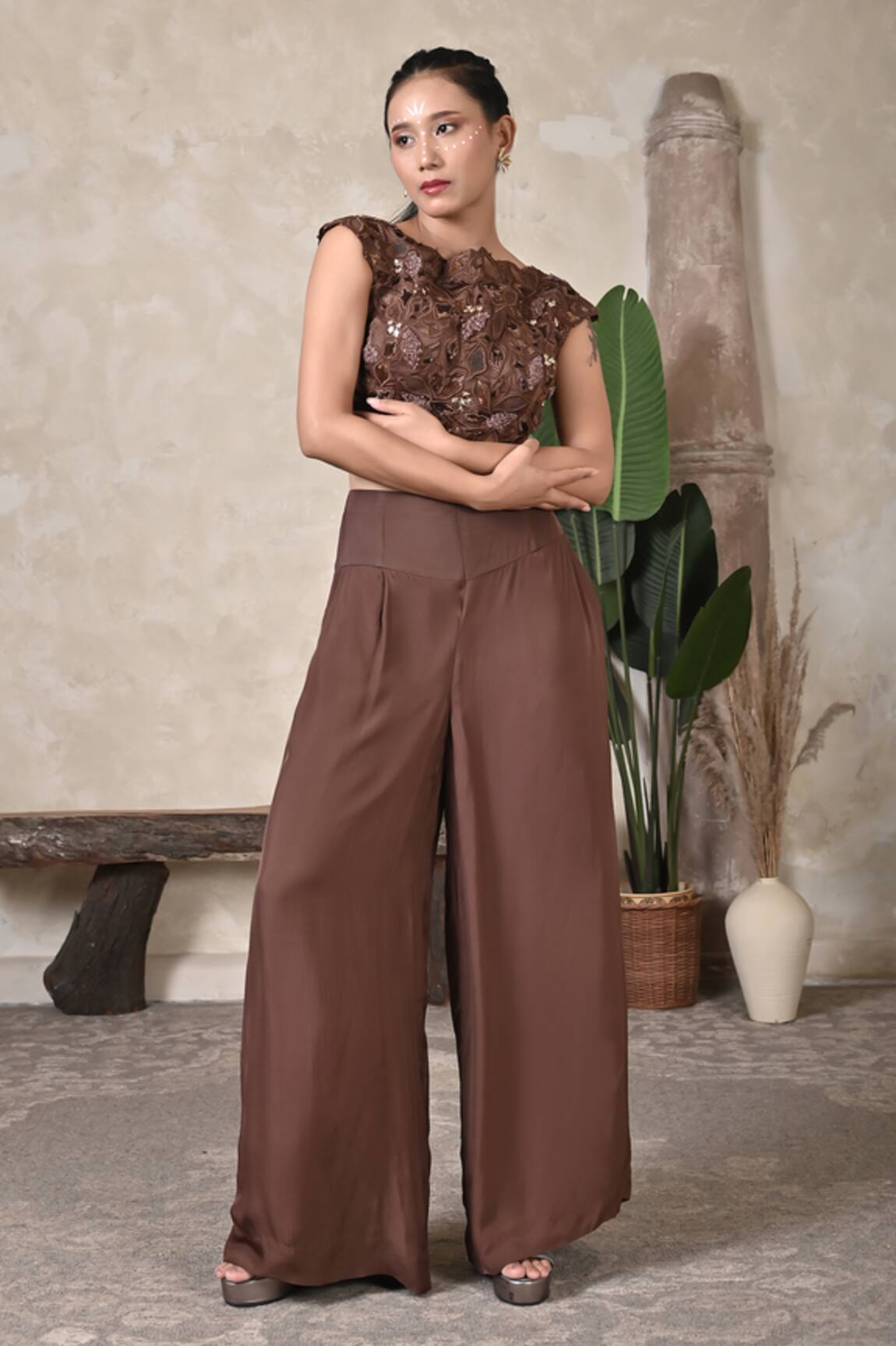 BAANI KHURANA Cocoa Bloom Top Pant Set