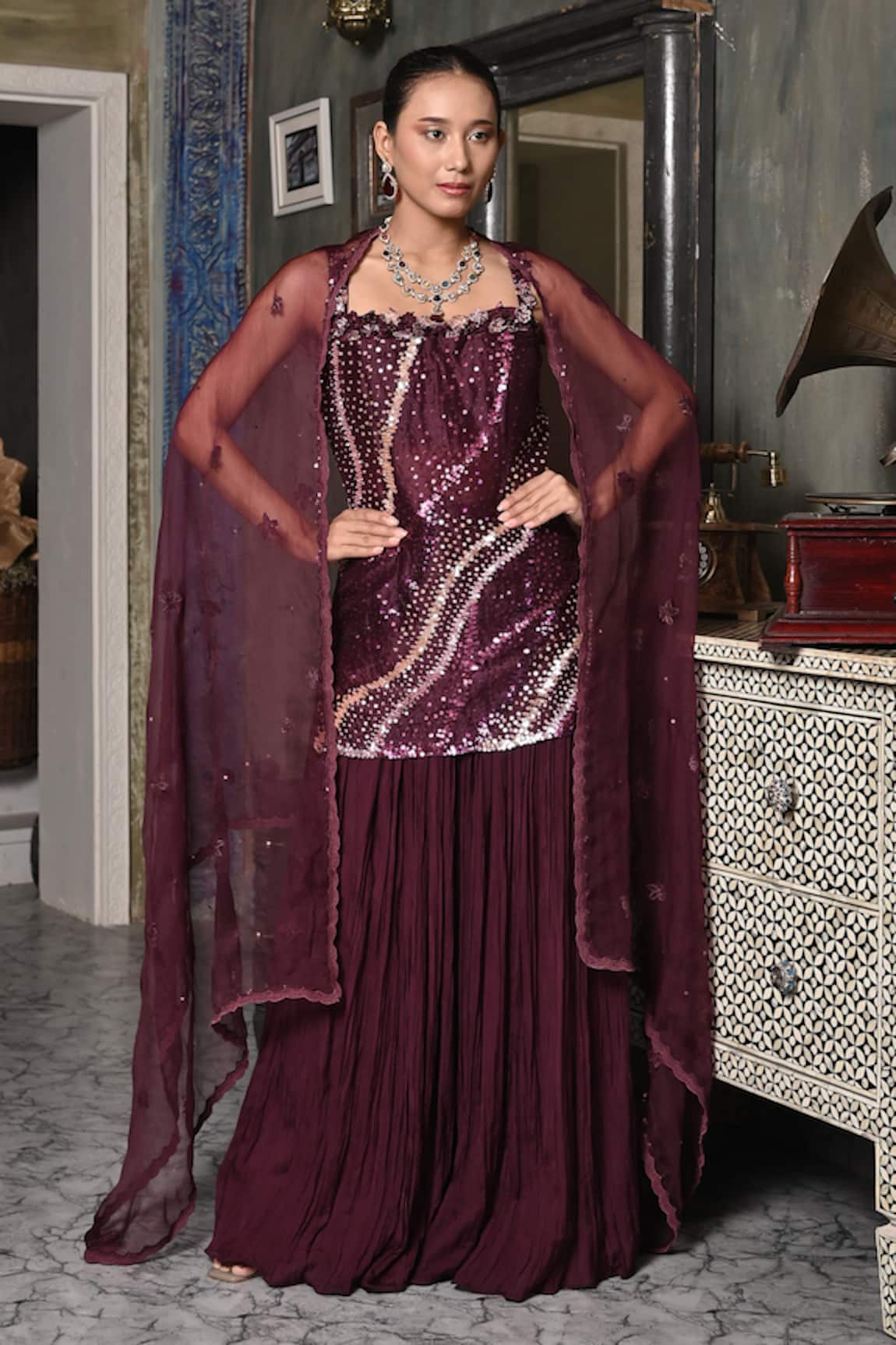 BAANI KHURANA Embroidered Kurta Crushed Sharara Set