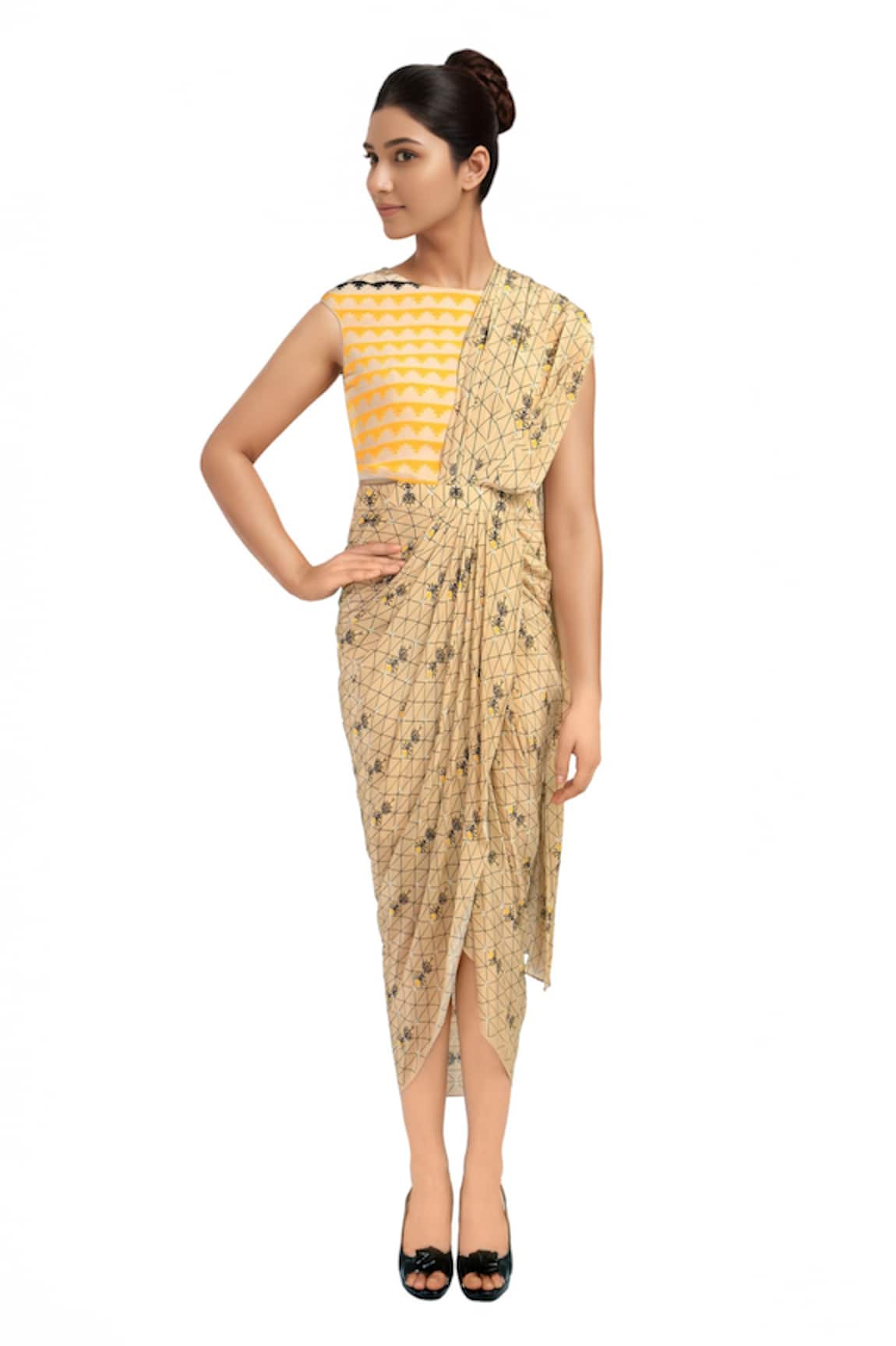 Soup By Sougat Paul Pre-Draped Printed Saree Dress 