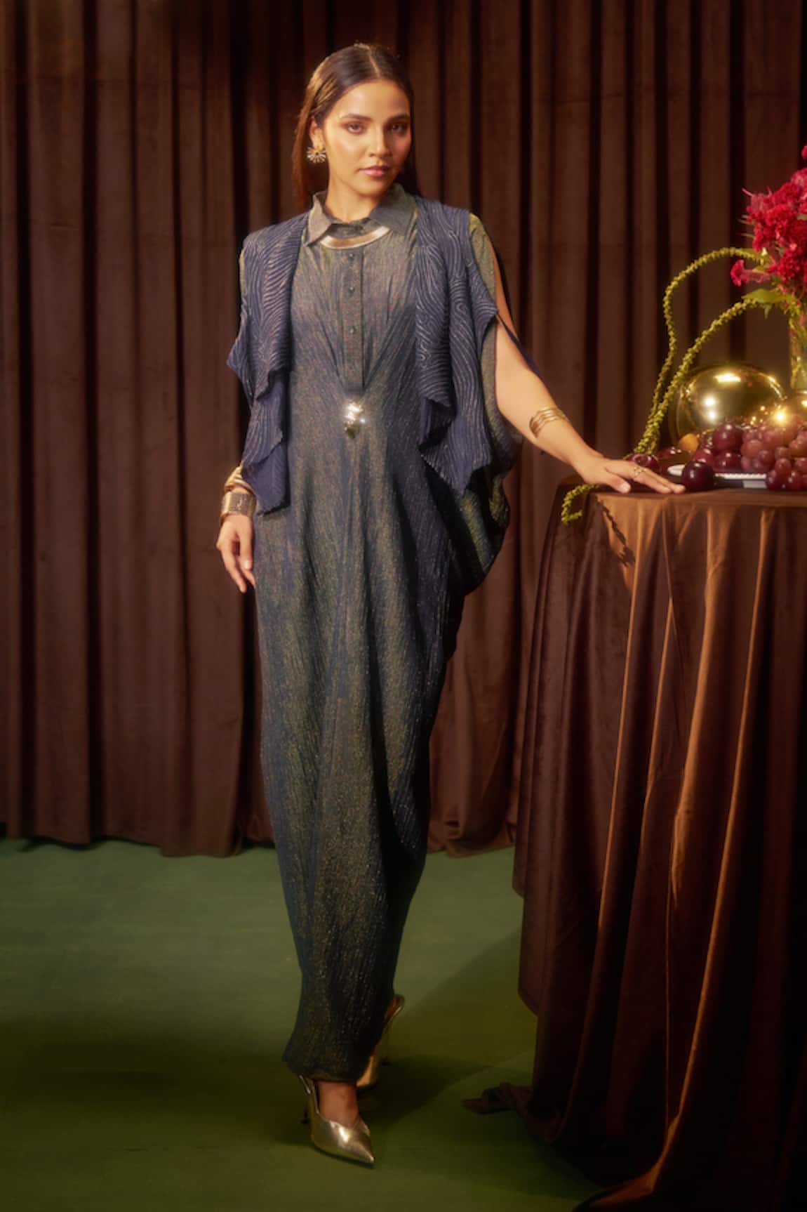 Coeur Aurea Wrinkled Kaftan With Structured Jacket