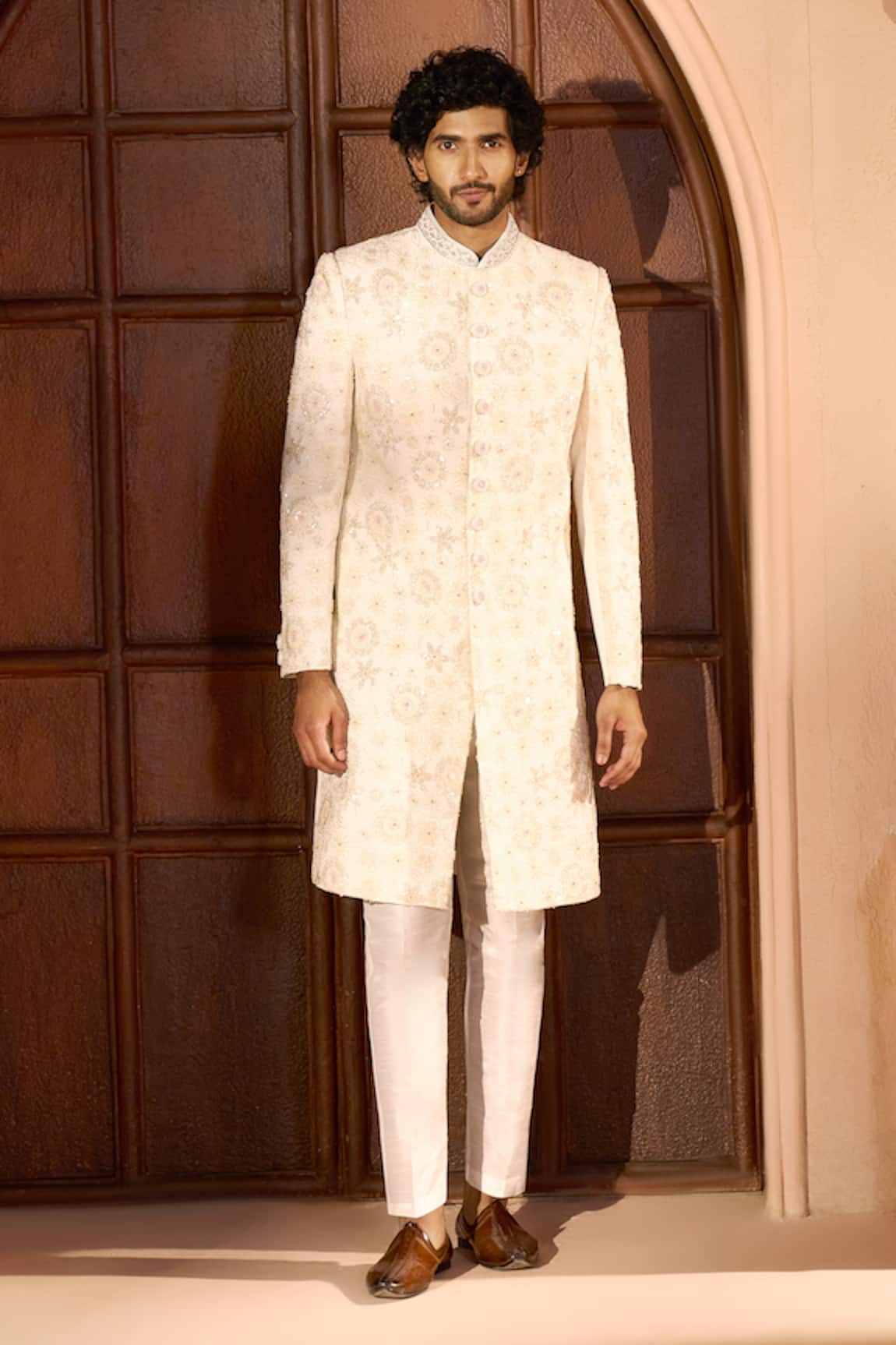 Arihant Rai Sinha Floral Embroidered Pastel Sherwani Set 