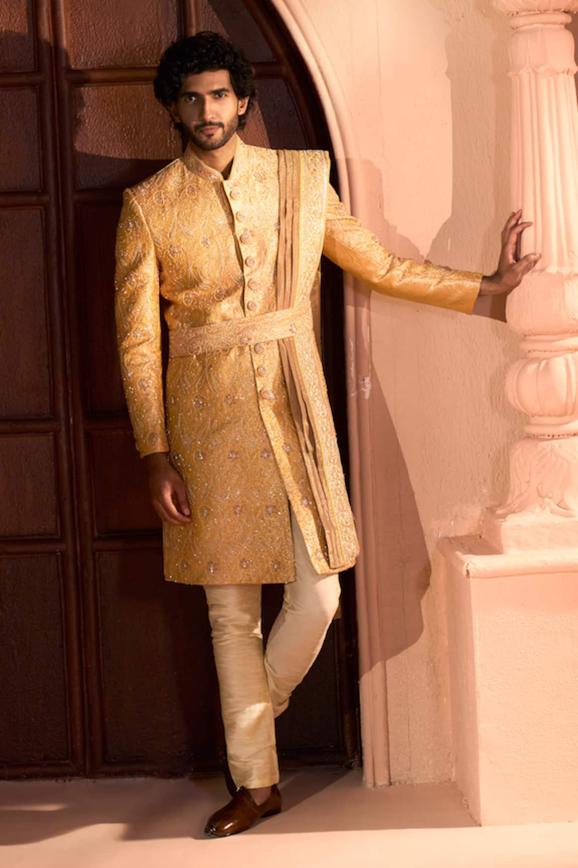 Arihant Rai Sinha Paisley Pattern Banarasi Jacquard Sherwani Set 