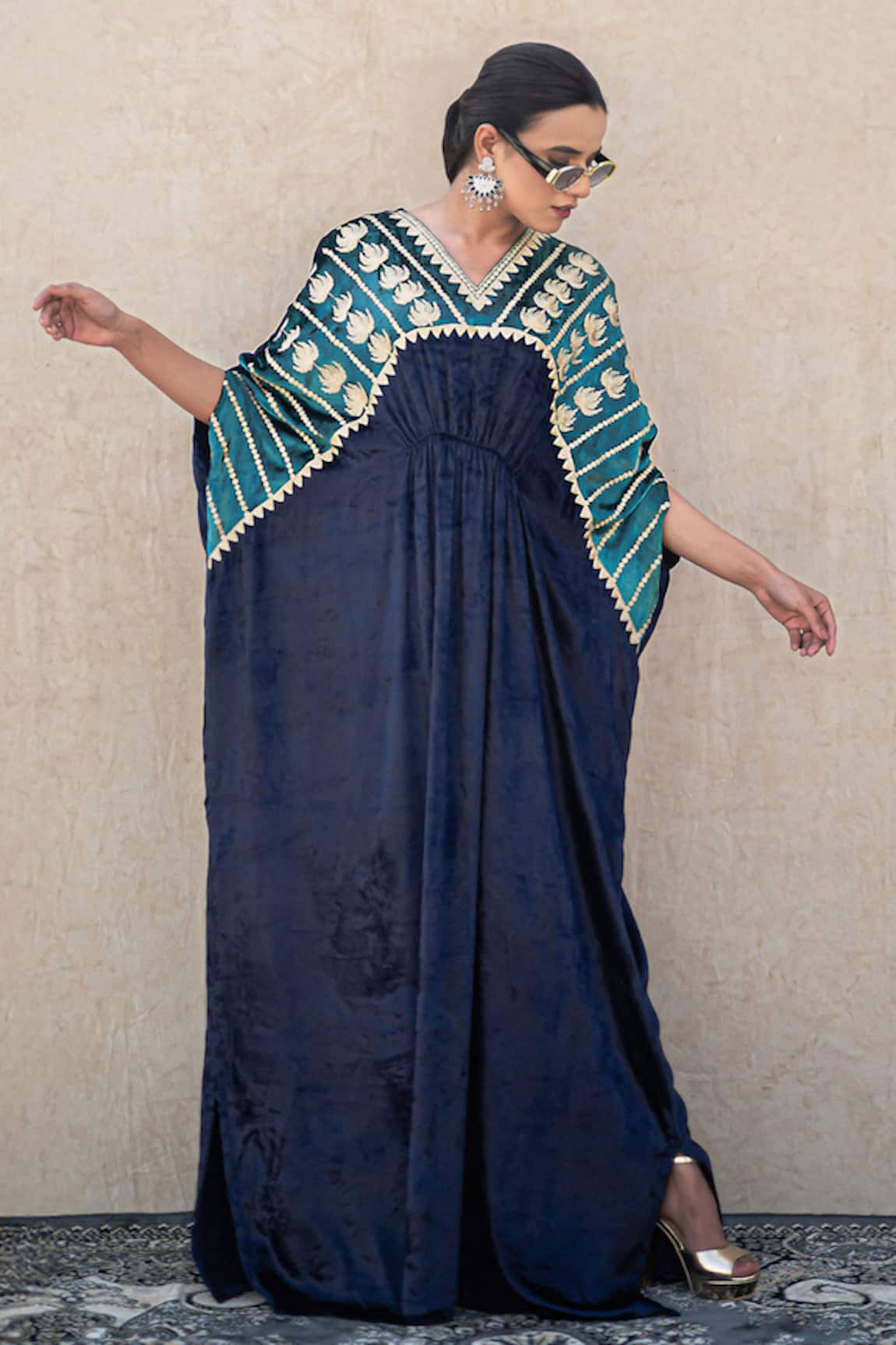 Wazir C Velvet Kashmiri Tilla Embroidered Kaftan