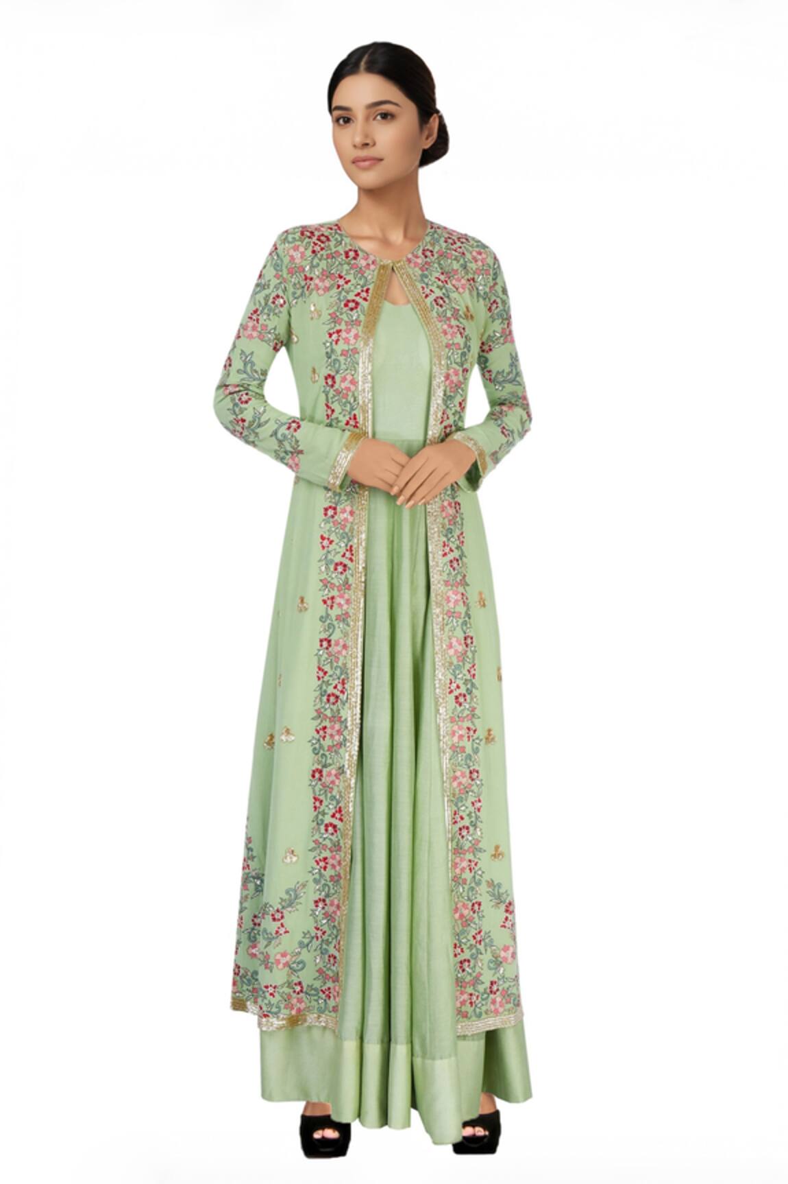 Neha Khullar Pastel green anarkali & jacket