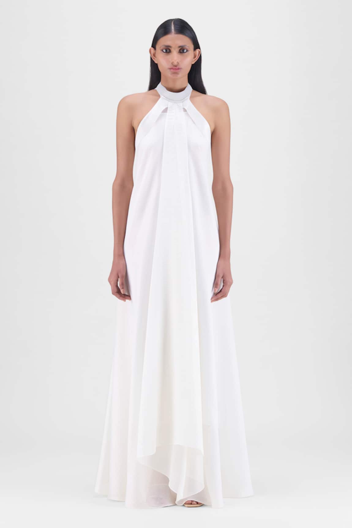 Amit Aggarwal Metallic Fluid Halter Dress 