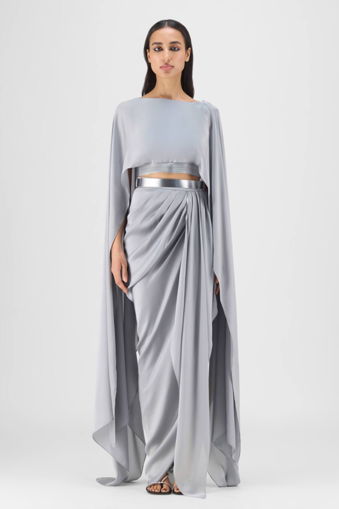 Amit Aggarwal Metallic Fluid Cape & Skirt Set 