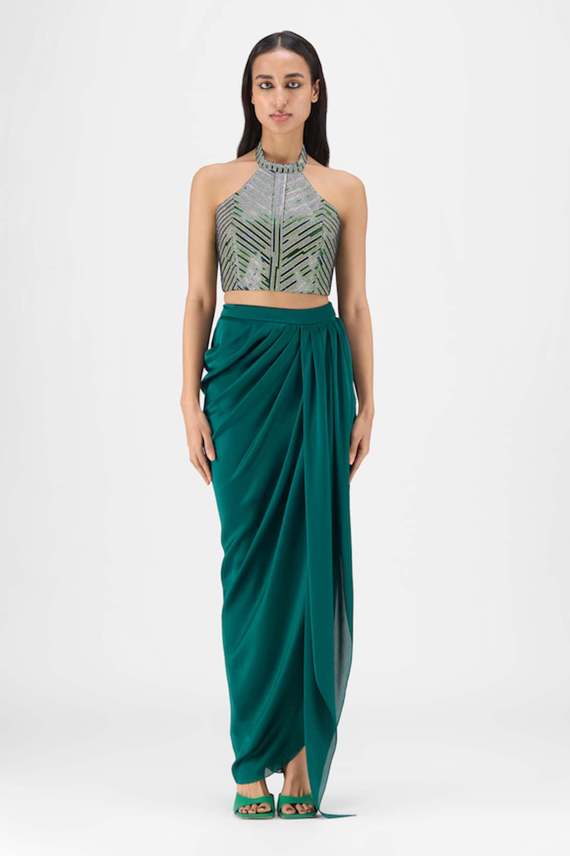 Amit Aggarwal Woven Metallic Bustier & Skirt Set 