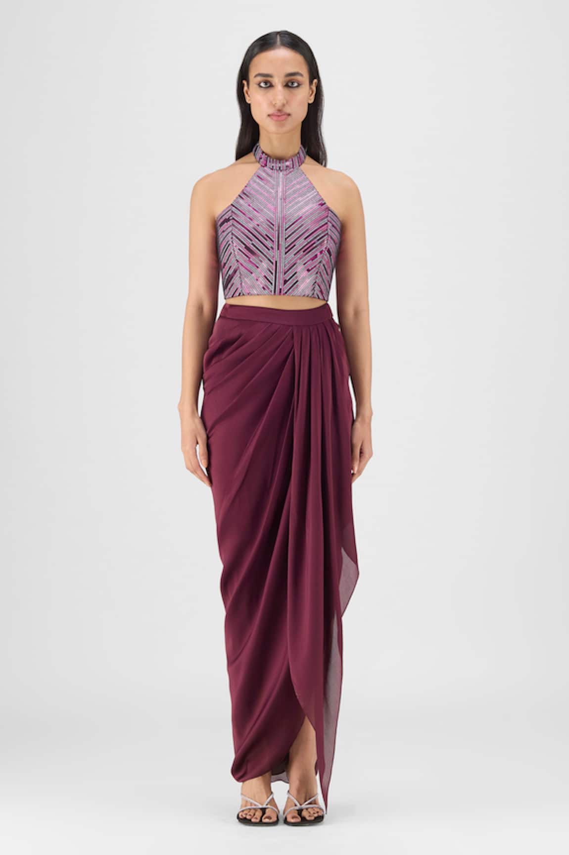 Amit Aggarwal Woven Metallic Bustier & Skirt Set 